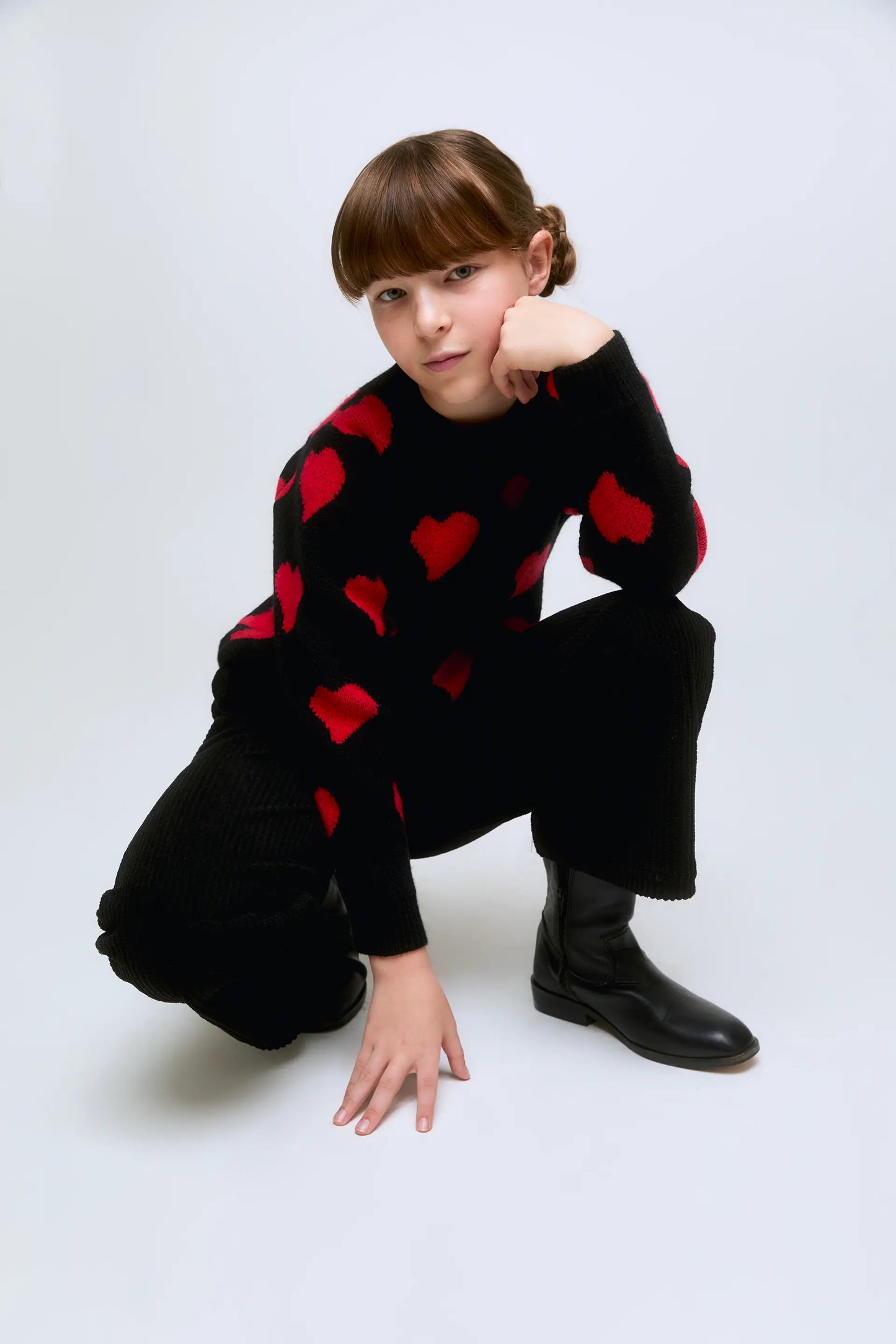 Girl's black sweater with red heart print Heart Attack