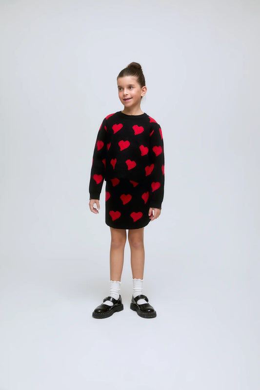 Falda de punto negra con corazones rojos Heart Attack.
