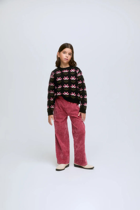 Jersey negro de niña con estampado de flores Baboushka