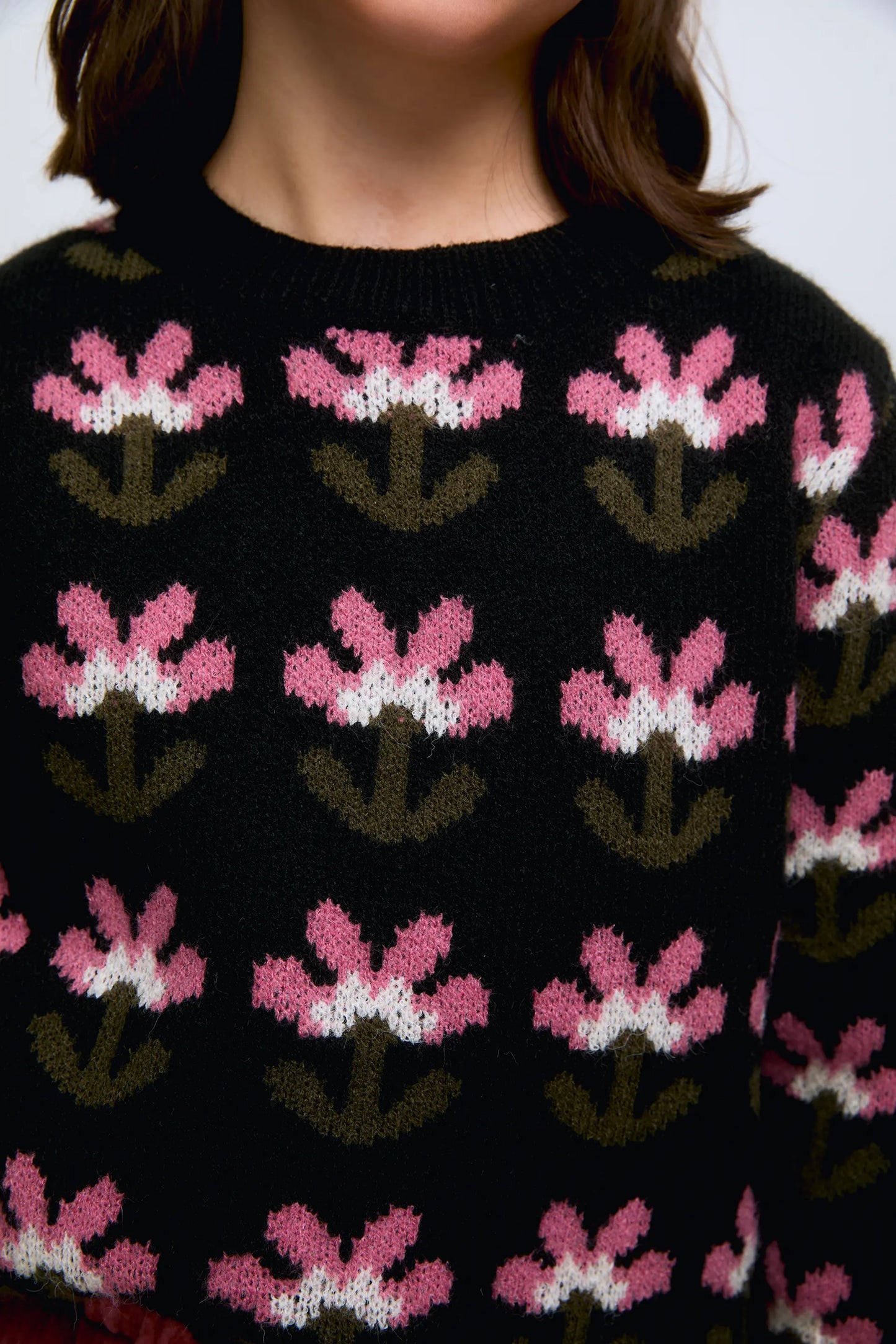 Maglione nero con stampa floreale per bambine Baboushka