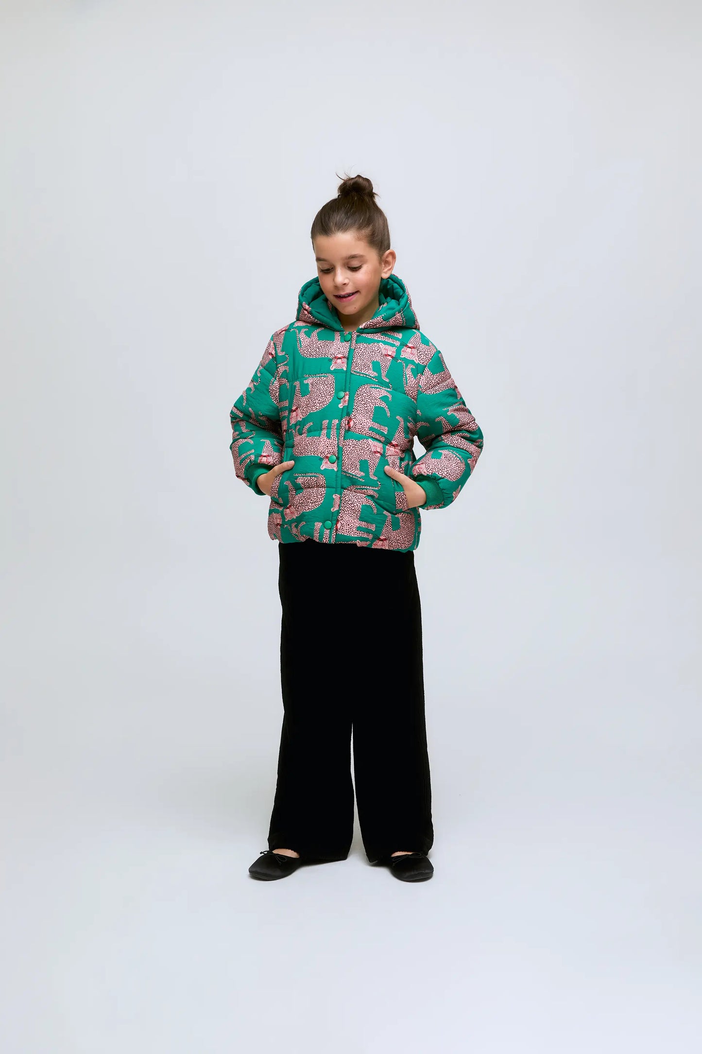 Cappotto imbottito da bambina con stampa Onca