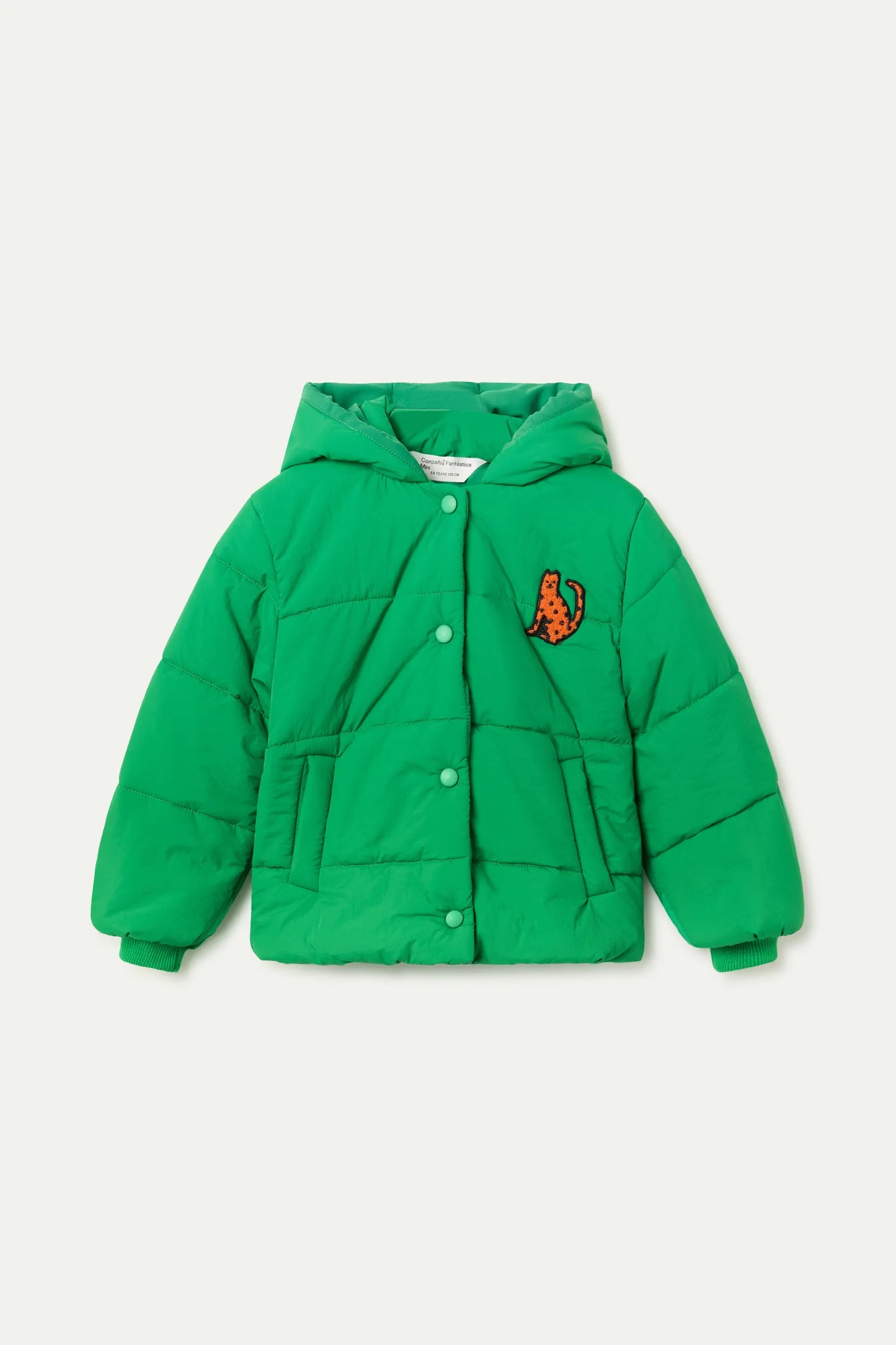 Cappotto trapuntato verde unisex con leopardo ricamato