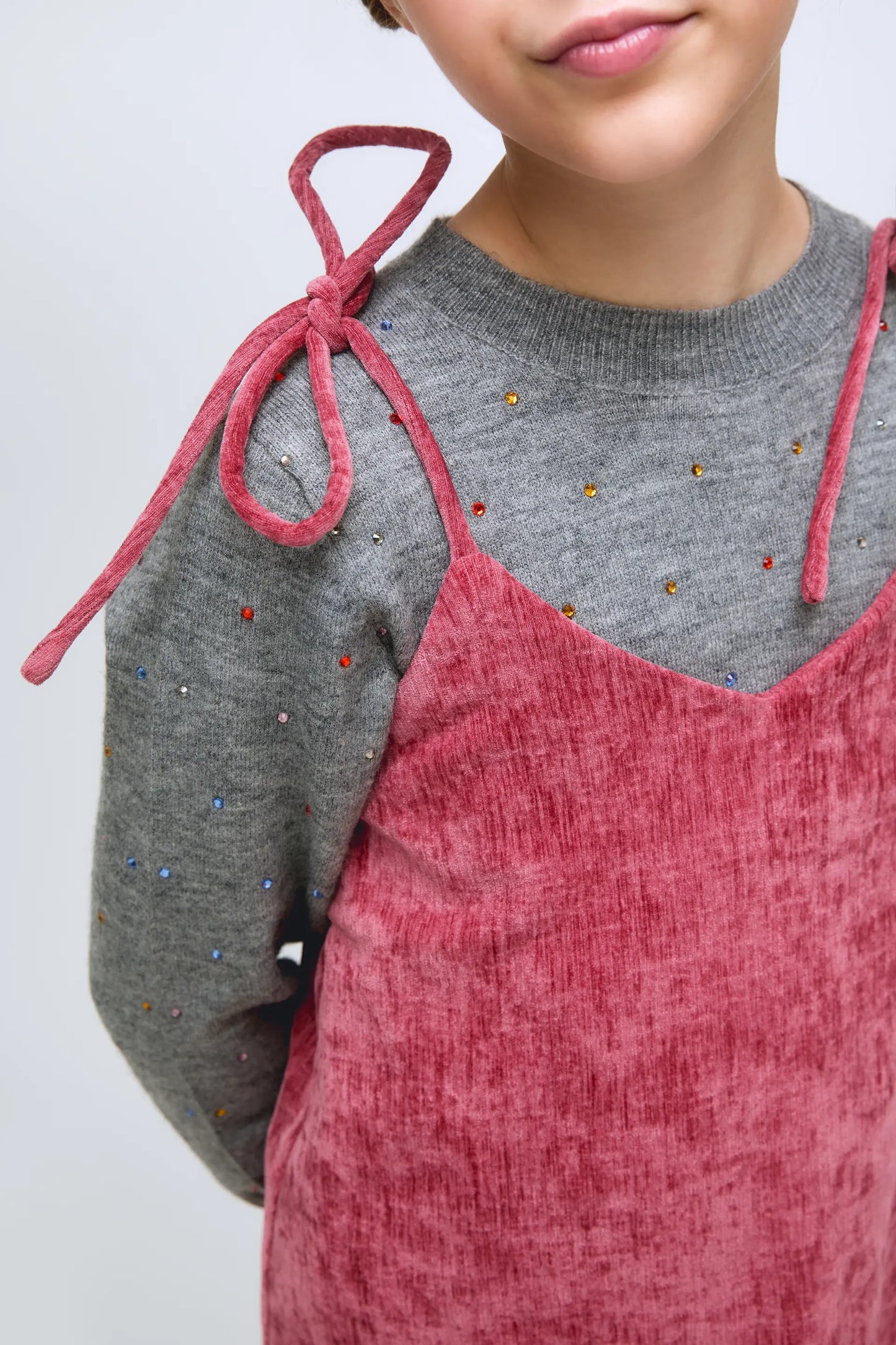 Short pink corduroy strap dress for girls