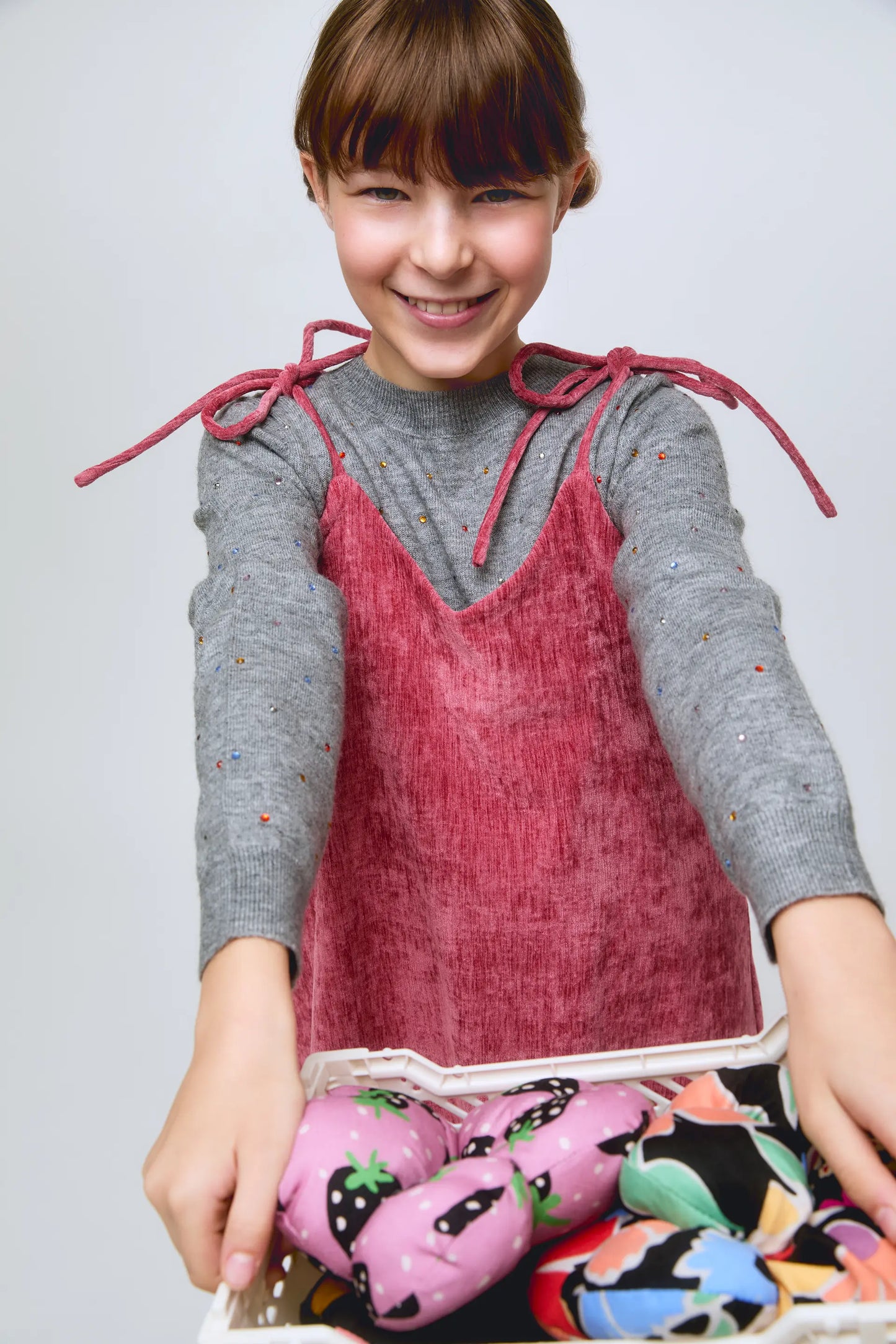 Short pink corduroy strap dress for girls