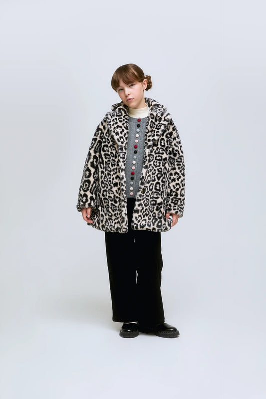 Abrigo de pelo sintético de niña con estampado Animal Print