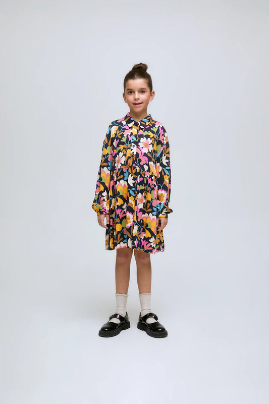 Vestido de niña corto con estampado floral Baboushka