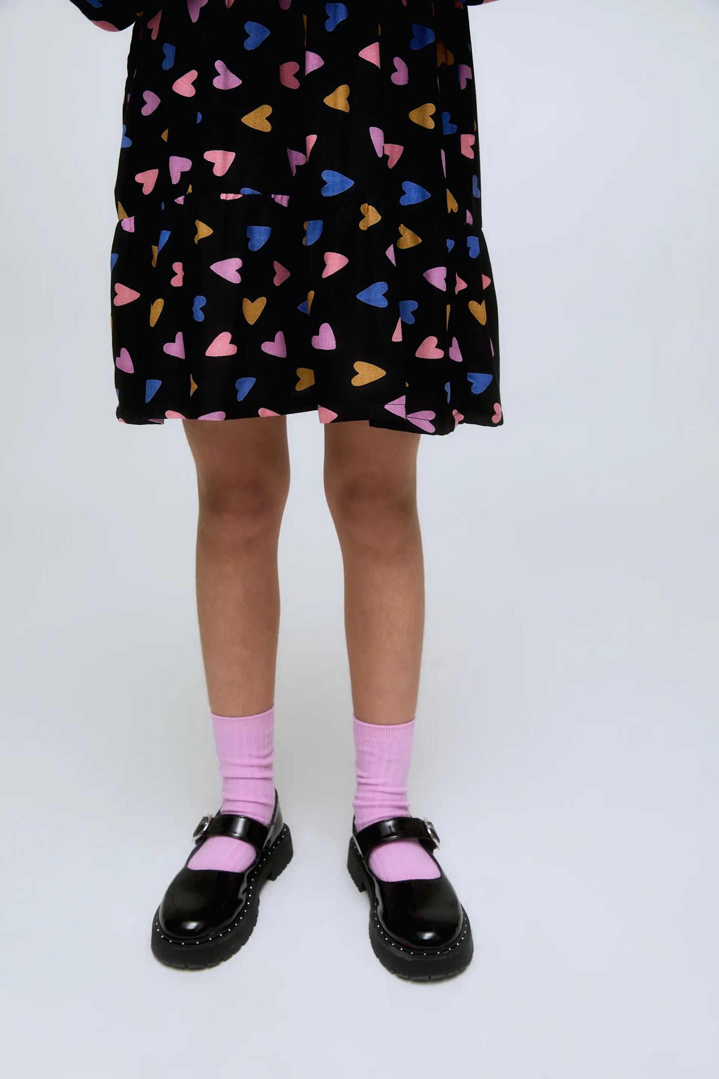 Abito corto a maniche lunghe con stampa a cuore Porpourri per bambine