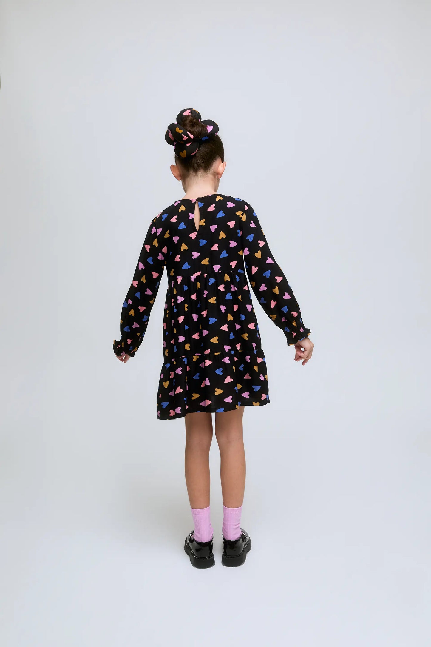 Abito corto a maniche lunghe con stampa a cuore Porpourri per bambine