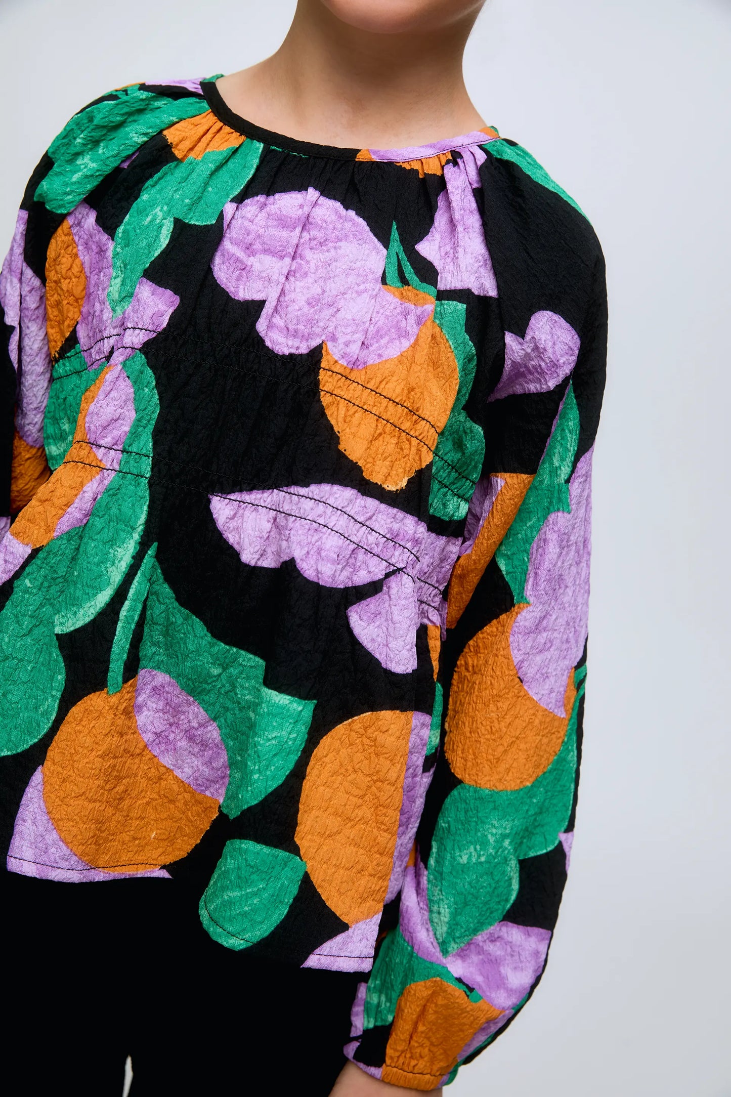 Apricot Tropical Print Long-Sleeved Girl's Top