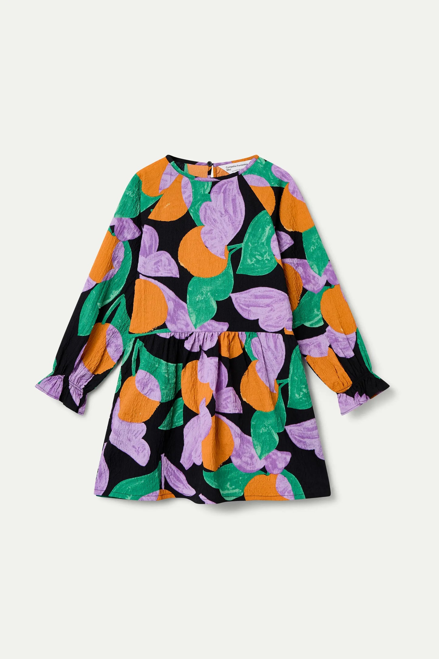 Short long-sleeved girl's dress with apricot print