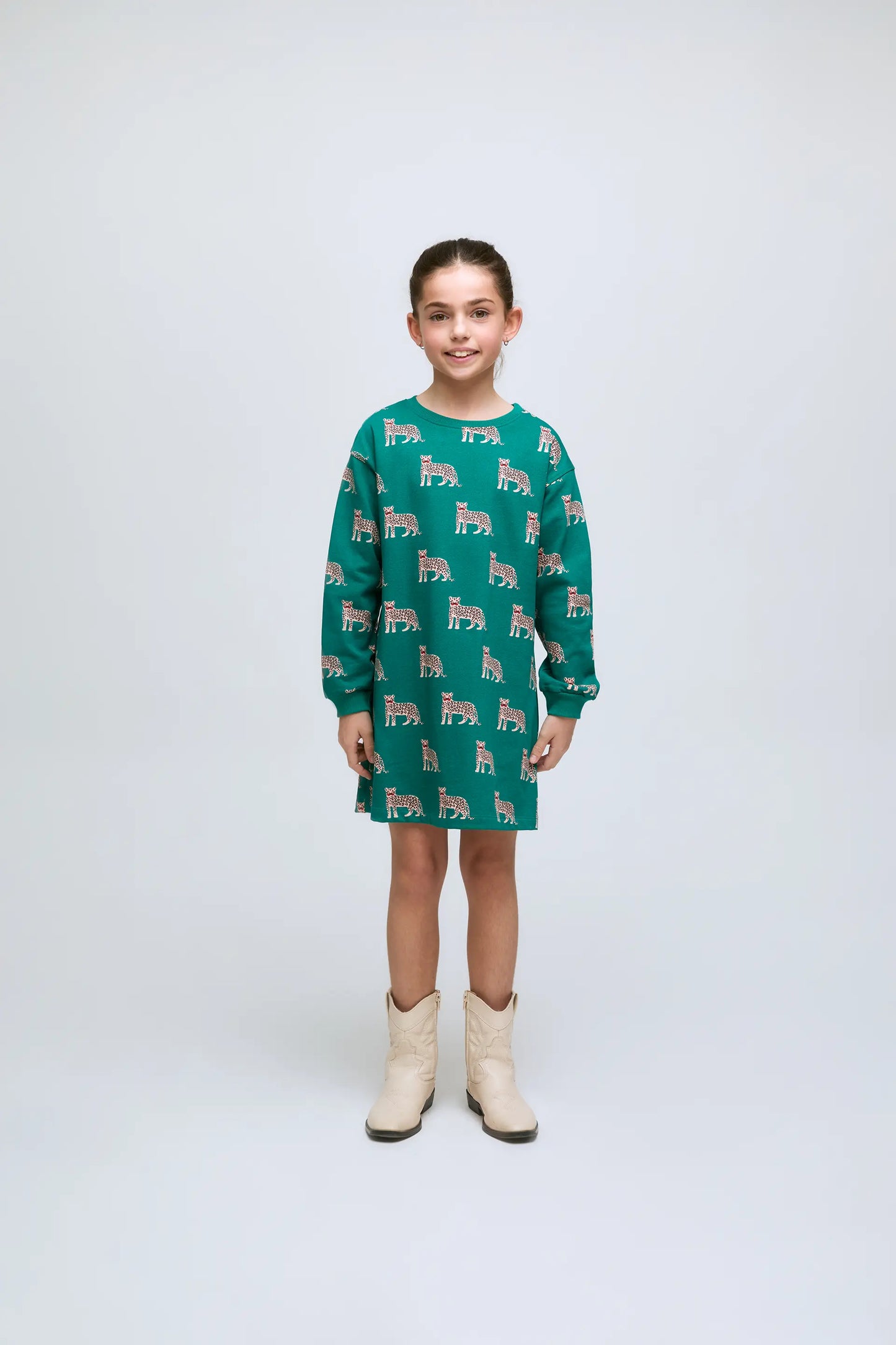 Onca jaguar print long-sleeved short dress for girls