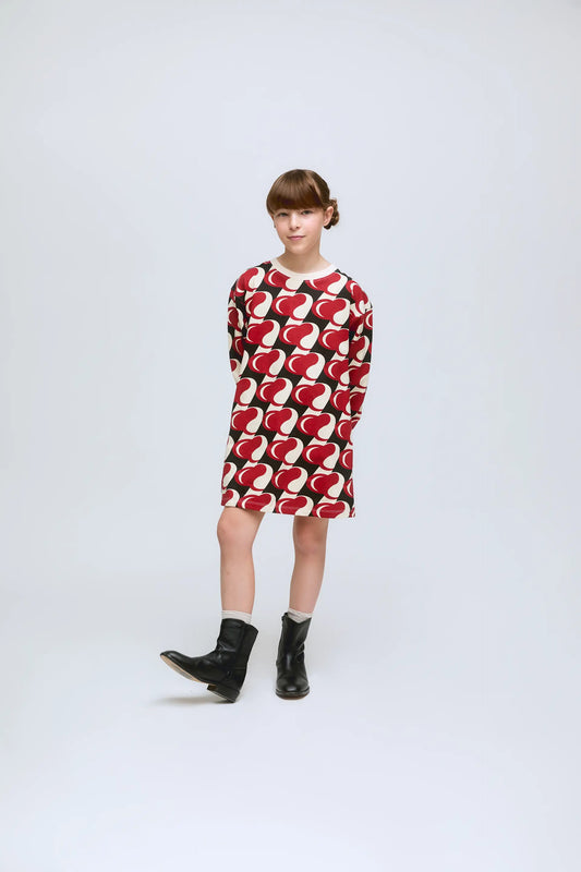 Vestido corto de niña con manga larga y estampado Heart Attack
