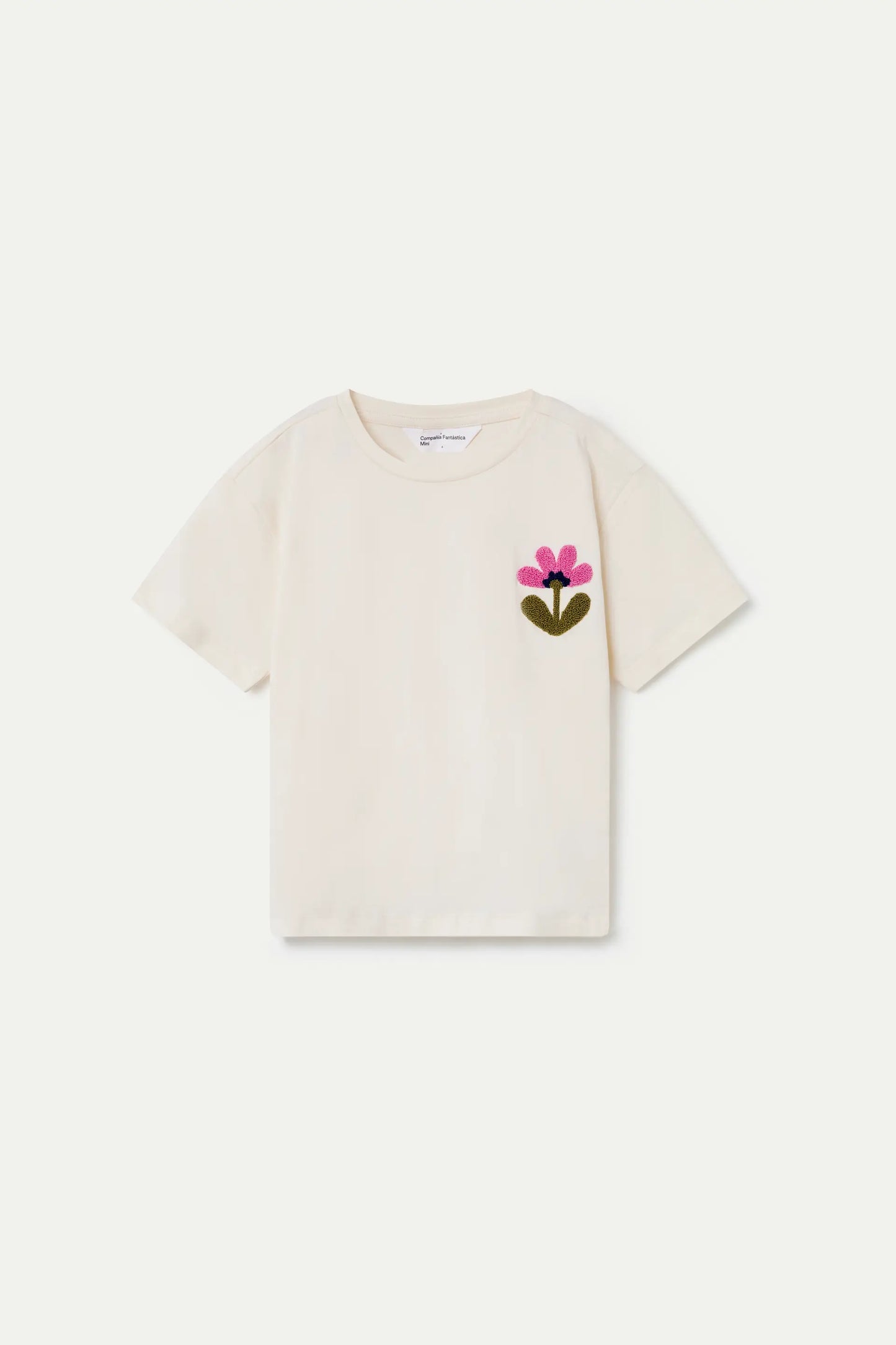 T-shirt da bambina in cotone bianco con dettaglio floreale ricamato