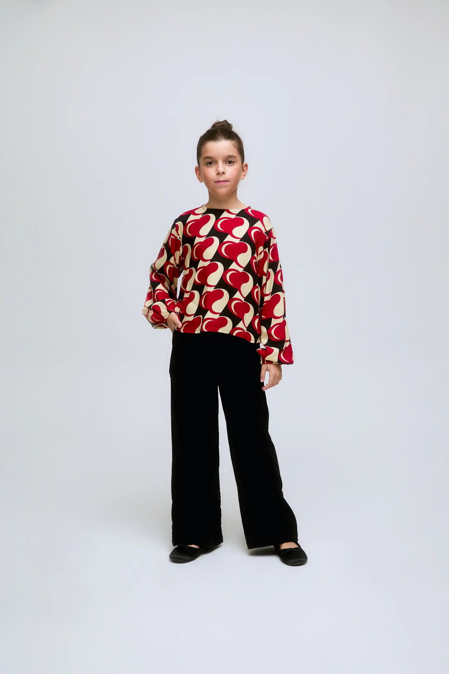 Heart Attack print long-sleeved girl's top