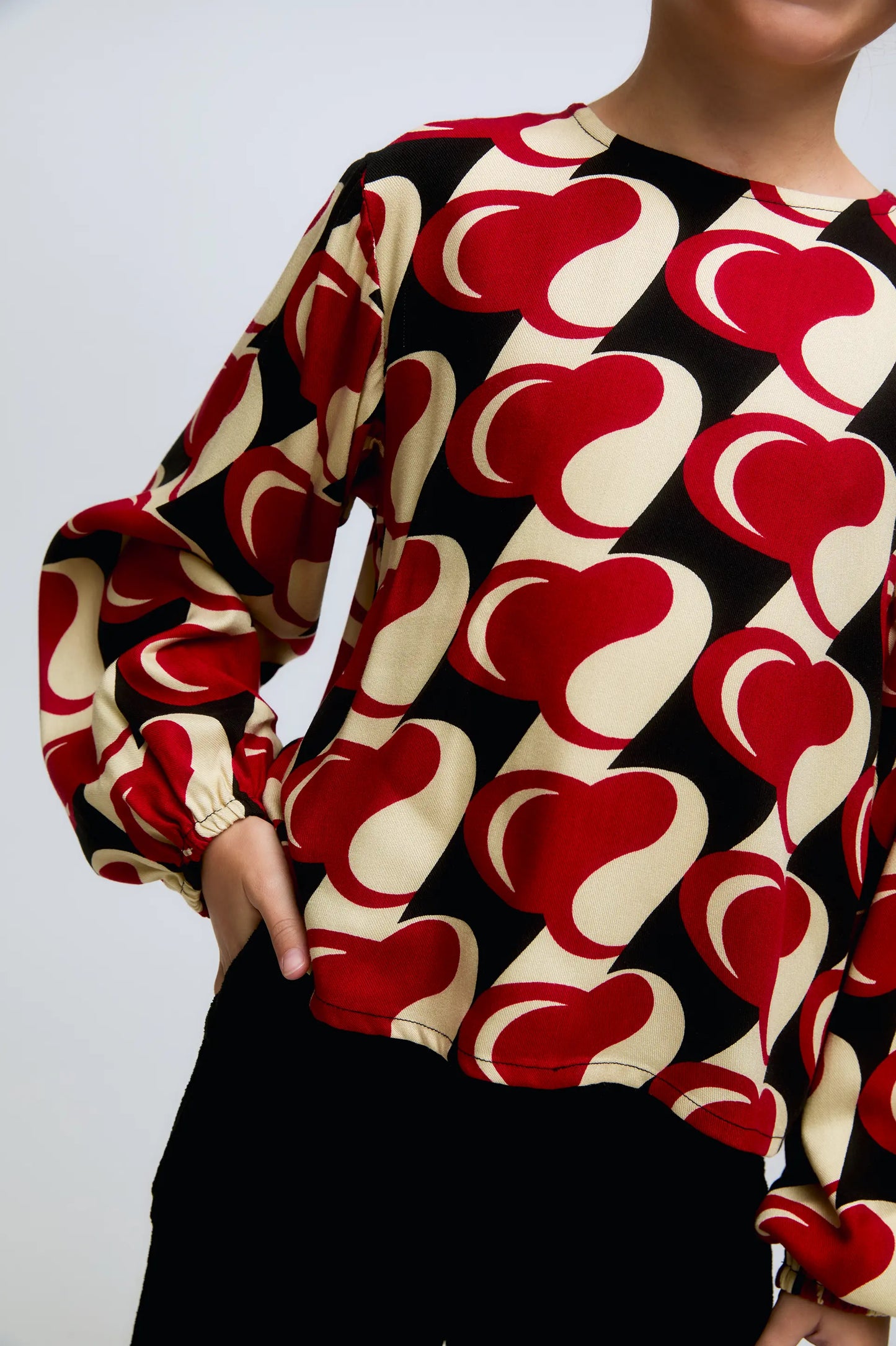 Heart Attack print long-sleeved girl's top