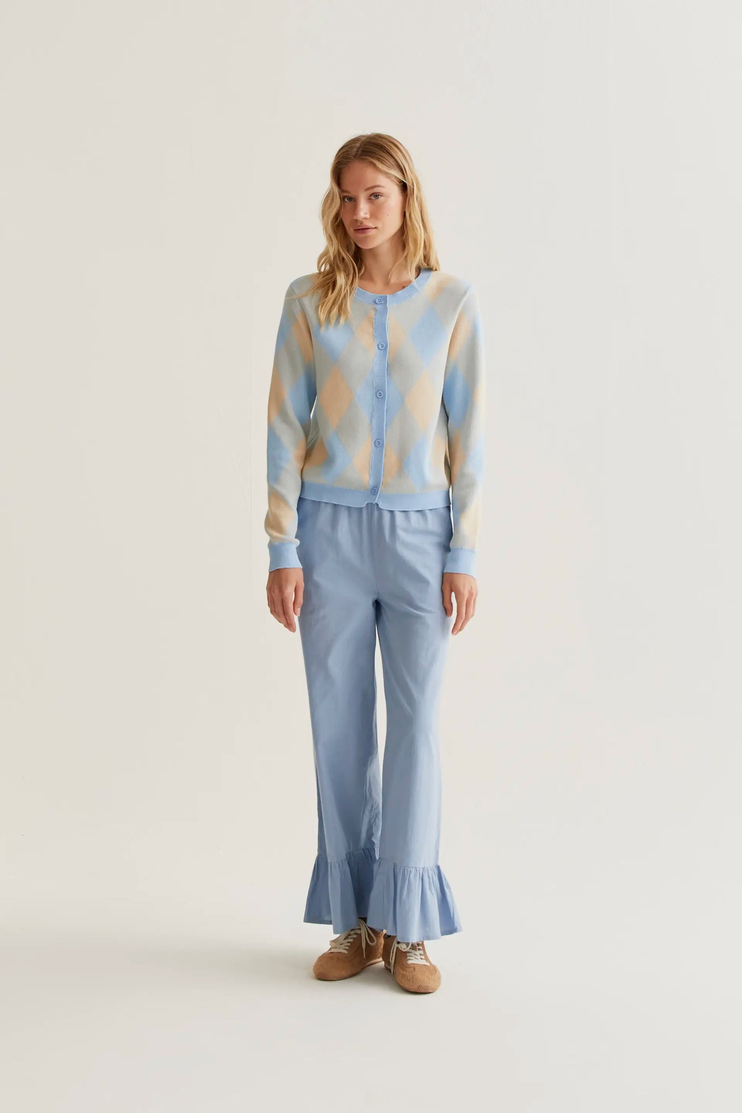 Cárdigan punto con estampado rombos azul