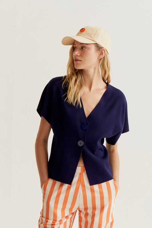 Navy blue knit cardigan