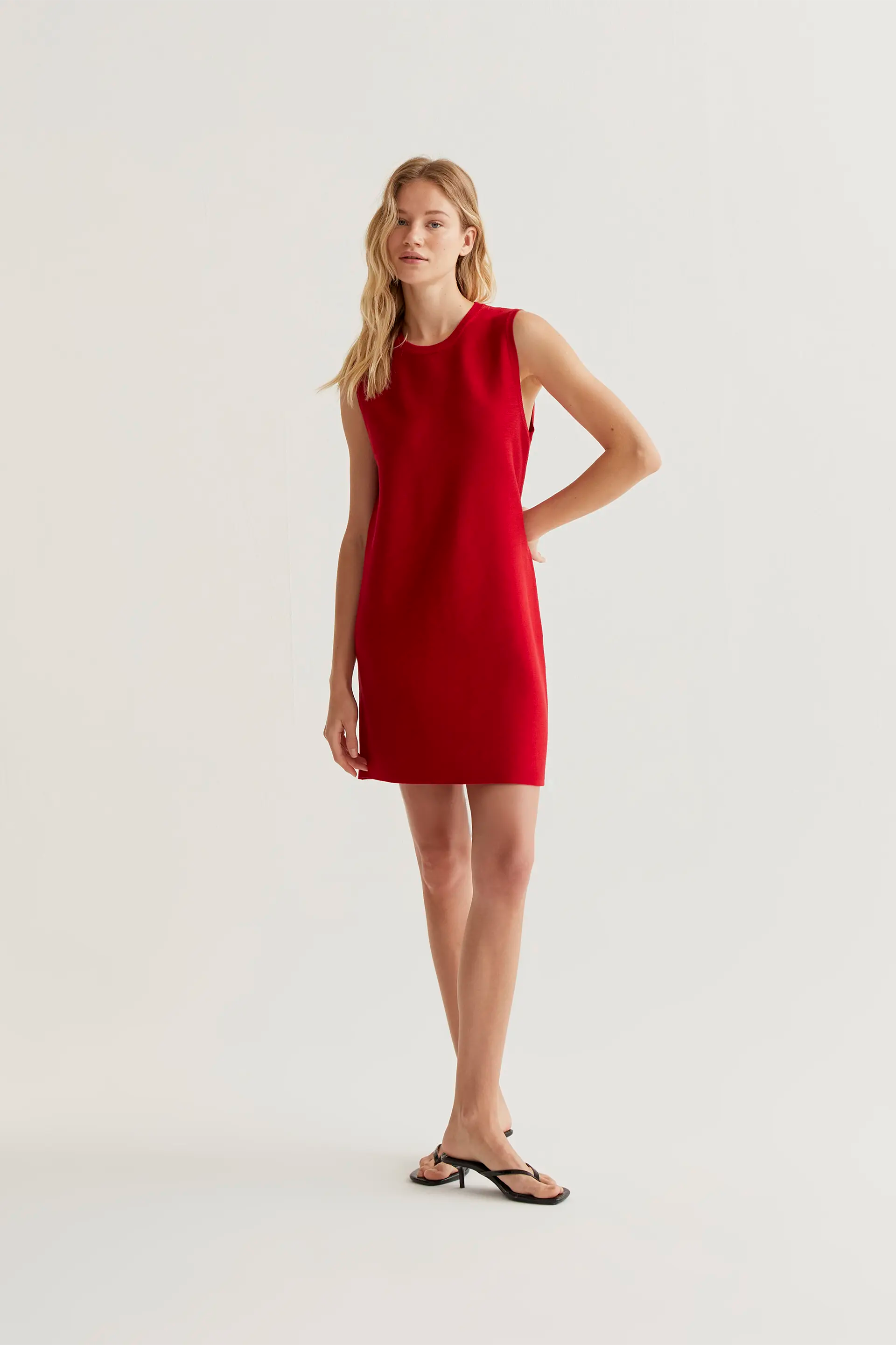 dress short red knitted Women's Chiara Mini Dress in Sheer Knit Red, XXL , Sheer , Scoop Neckline red