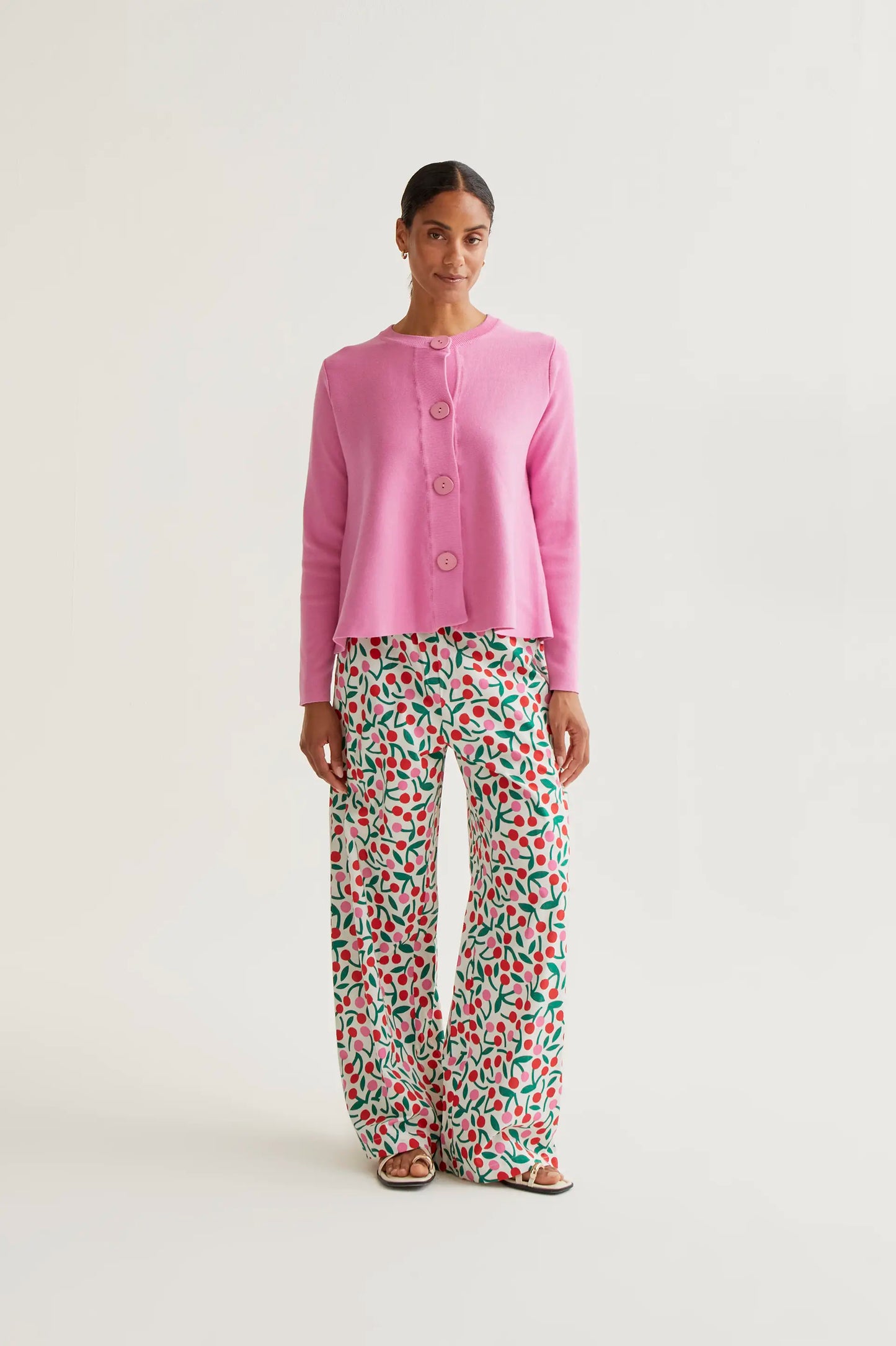 Pink button-down knit cardigan