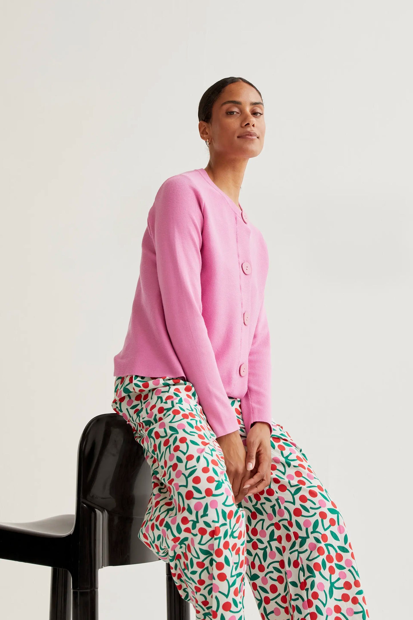 Pink button-down knit cardigan