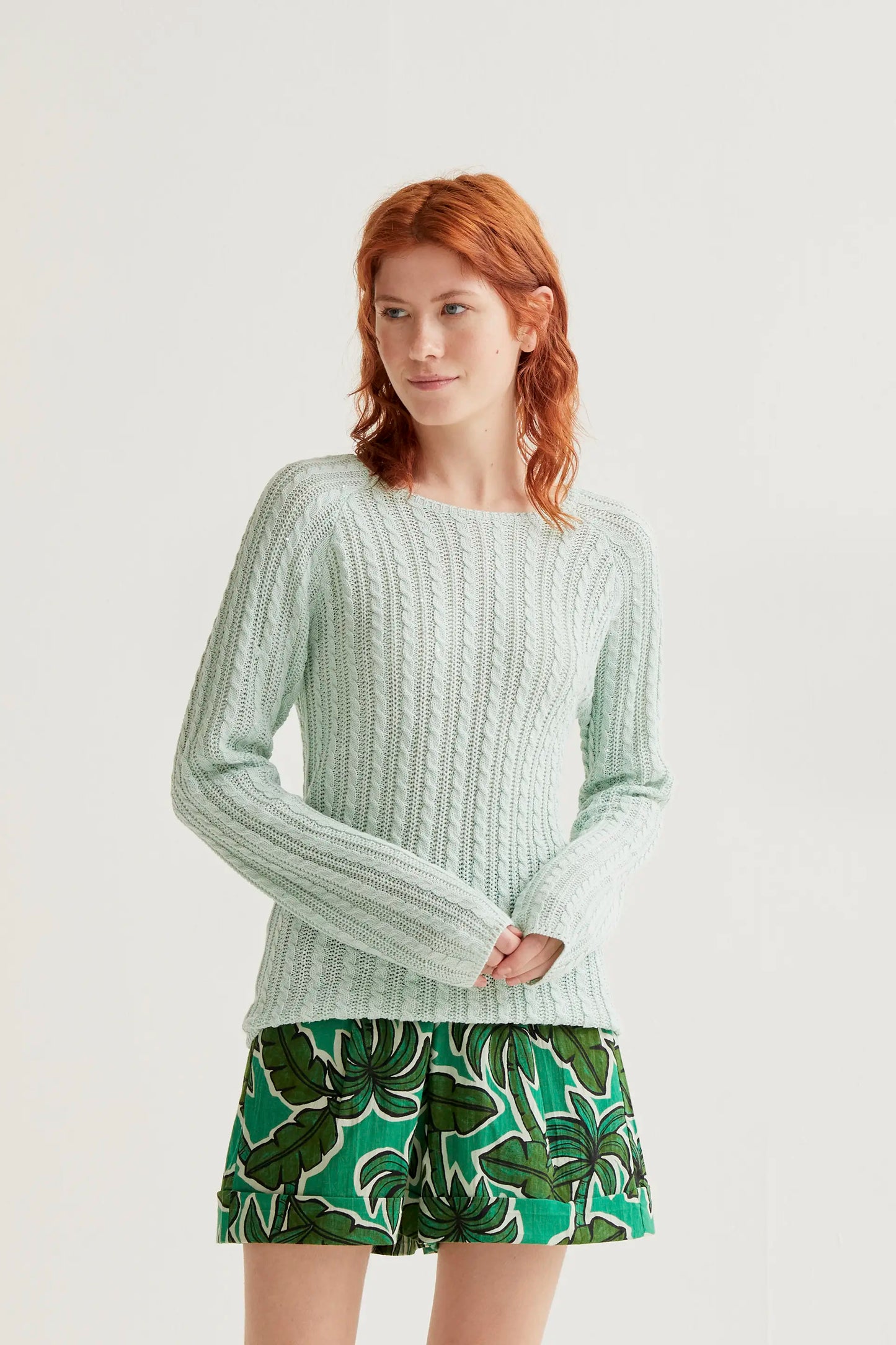 green chain stitch sweater