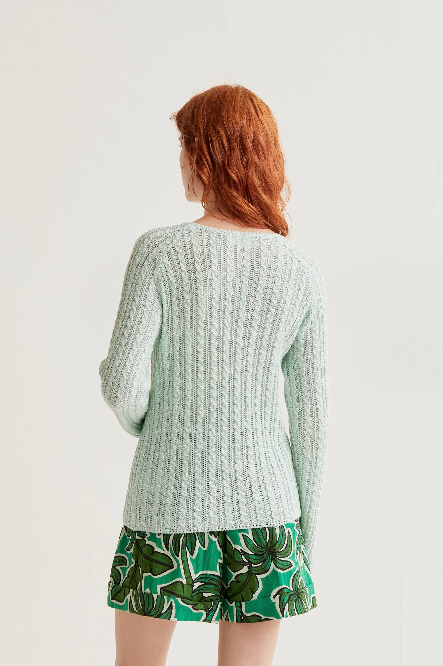 green chain stitch sweater