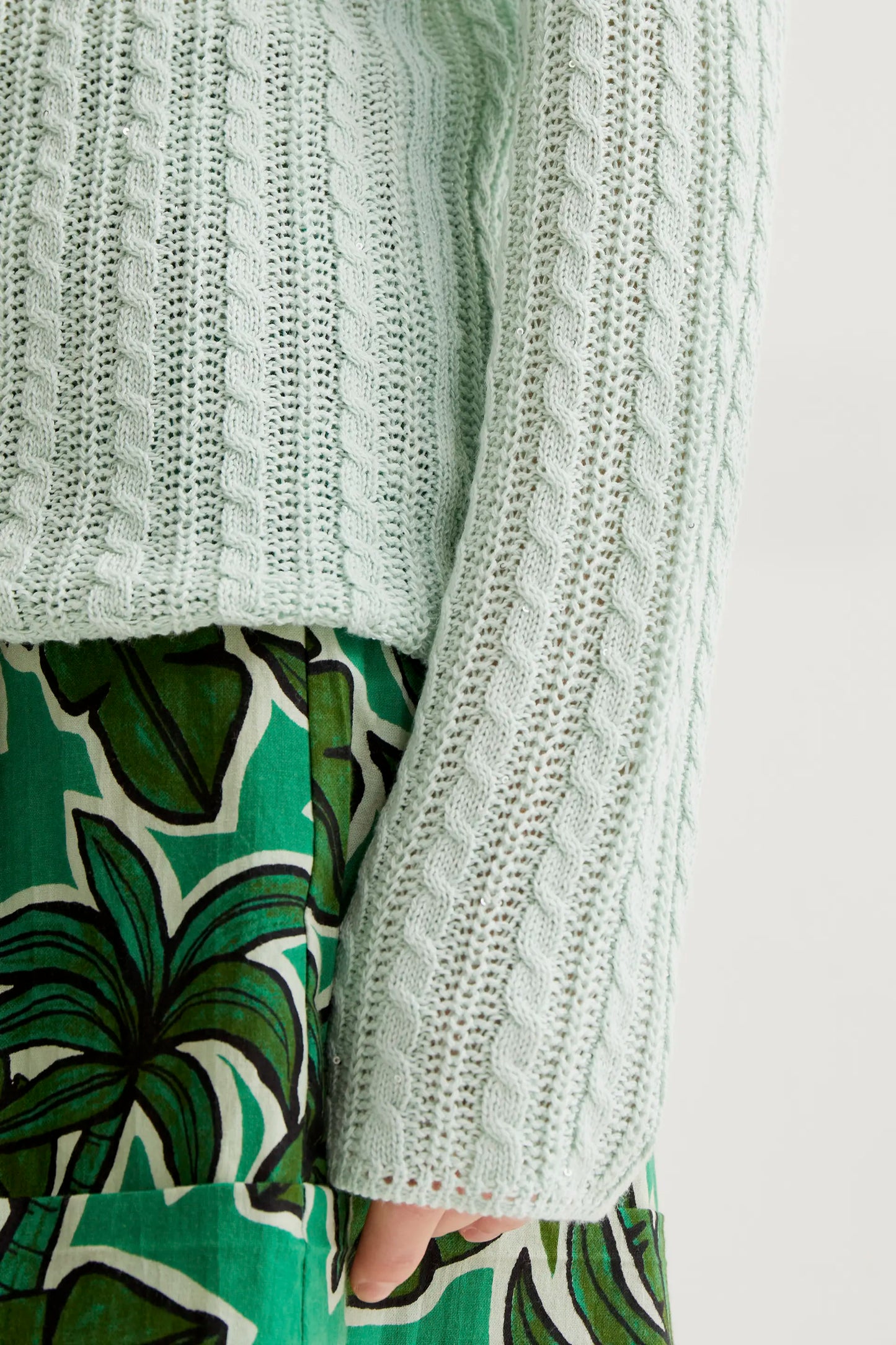 green chain stitch sweater