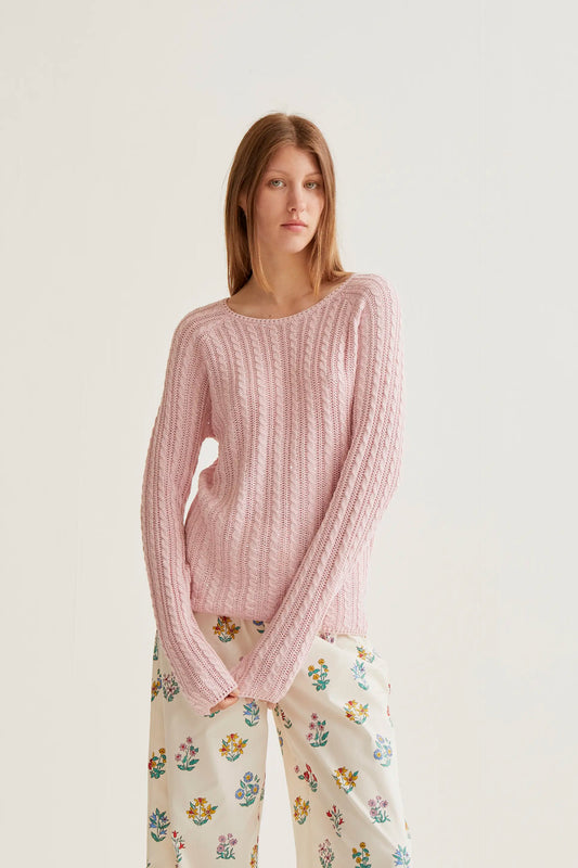 pink chain stitch sweater