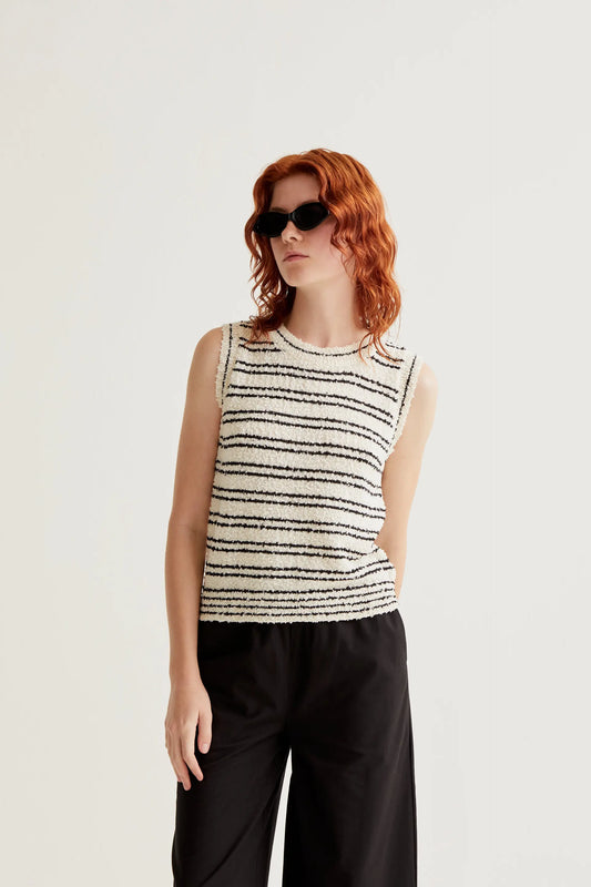 Textured knit top with black stripes