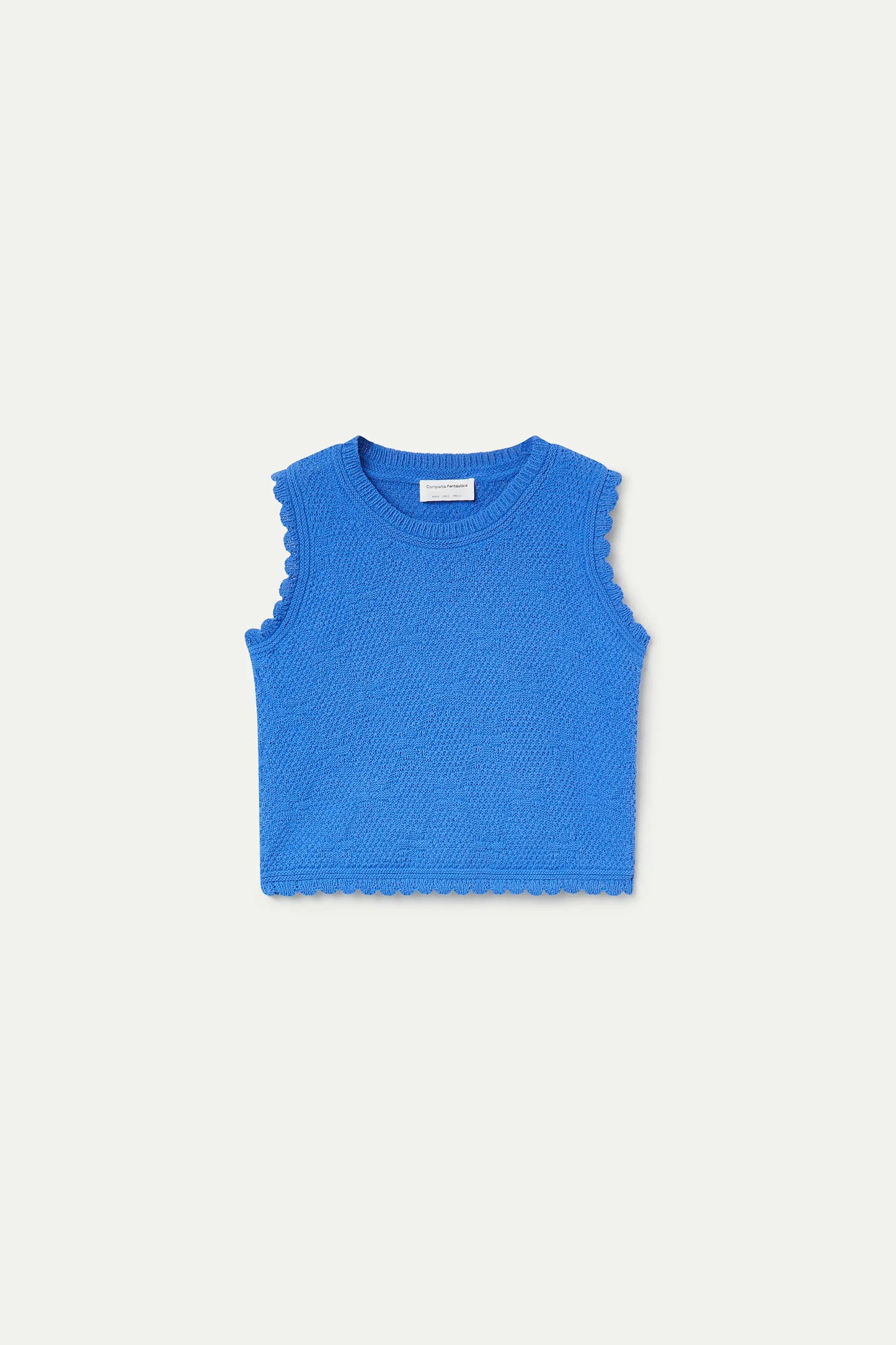 Blue chain-stitched embroidered top