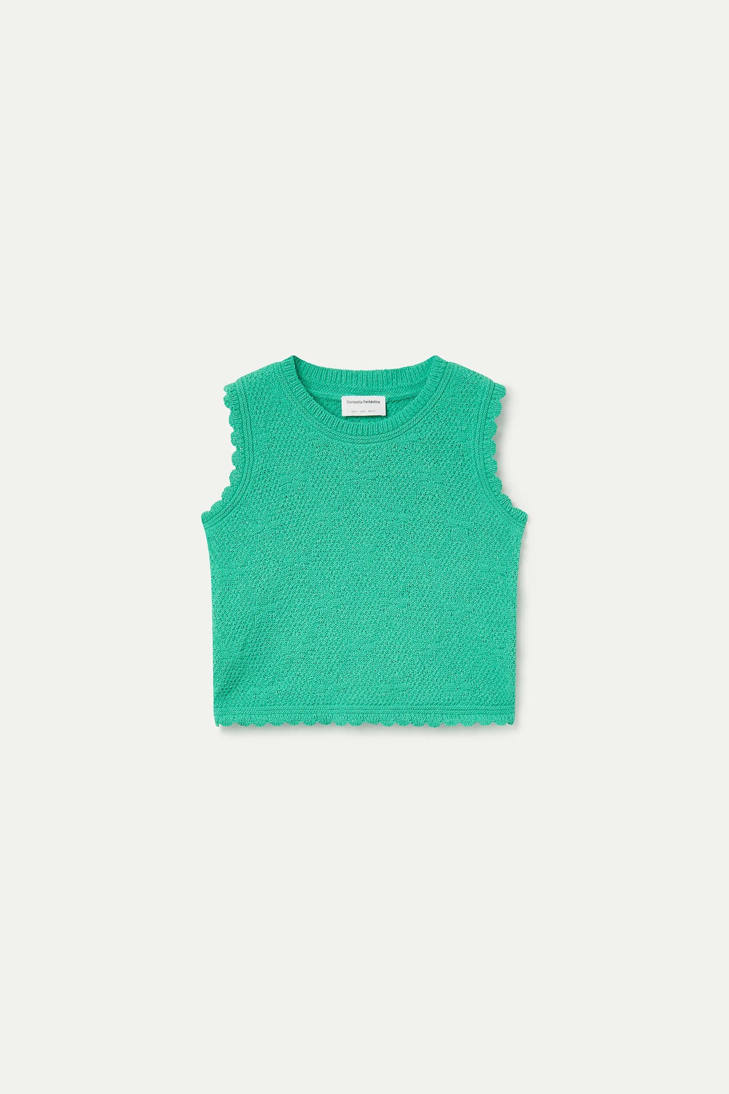 Green chain-stitched embroidered top