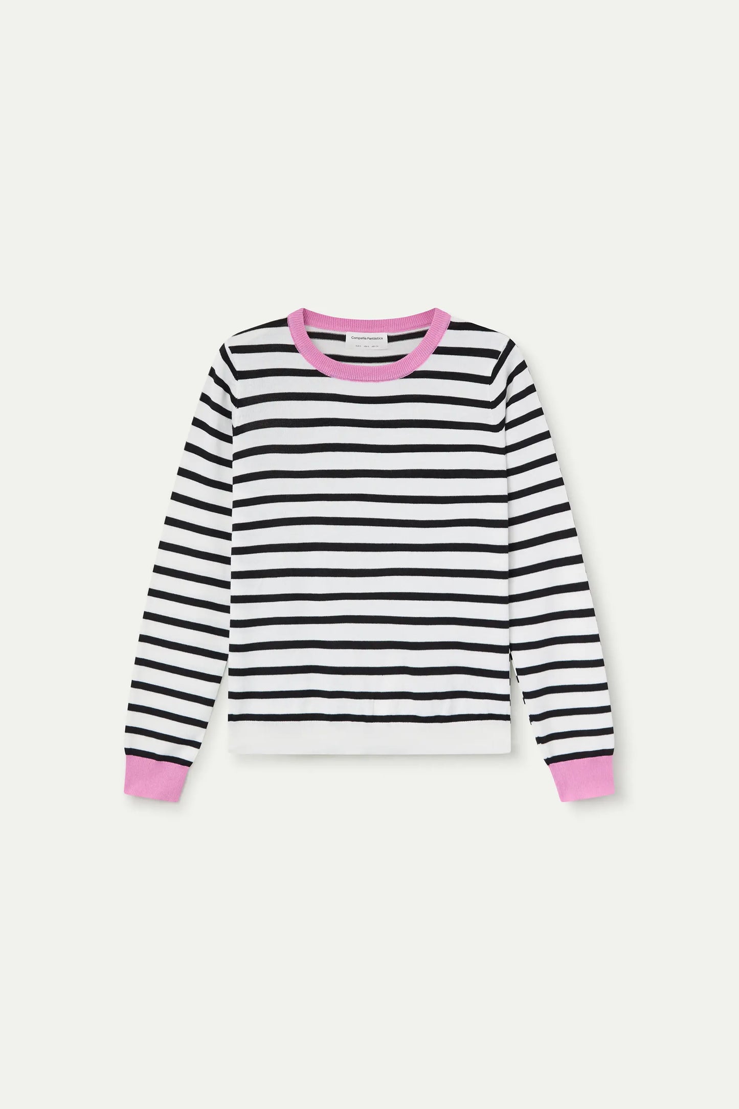 Knitted sweater with black and white striped print