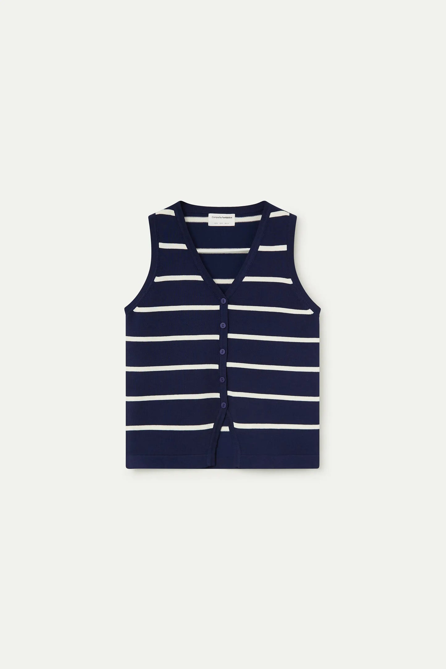 Knitted vest with navy and white striped print