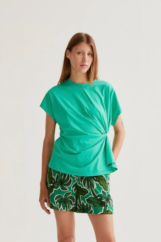 100% cotton green t-shirt with side knot