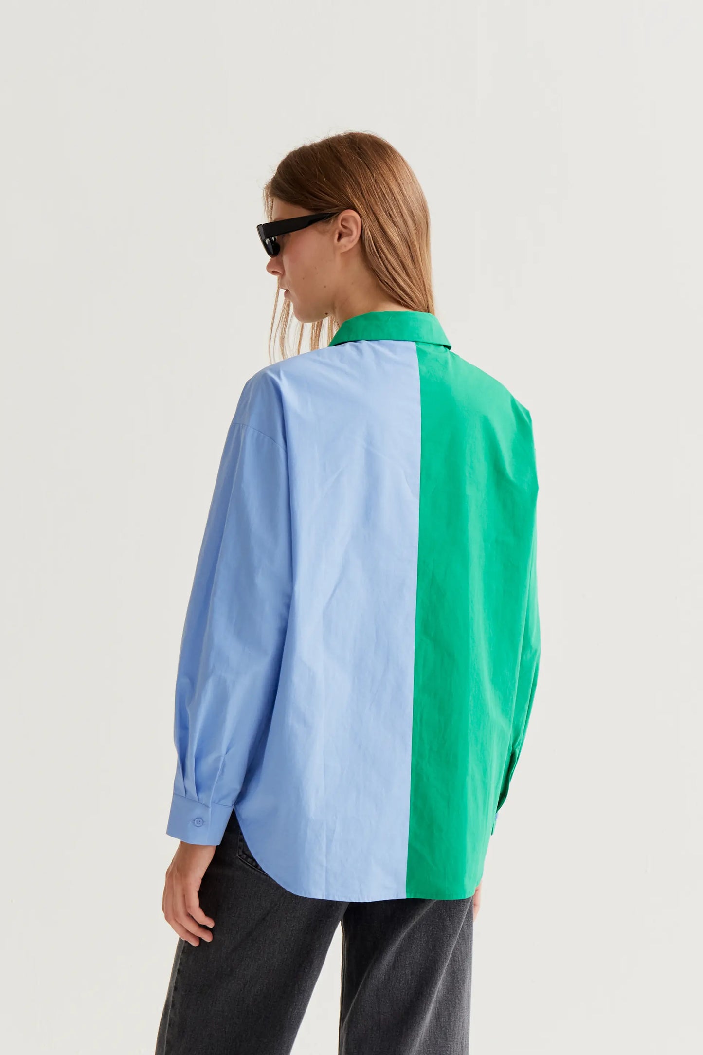 Two-tone green and blue 100% cotton shirt