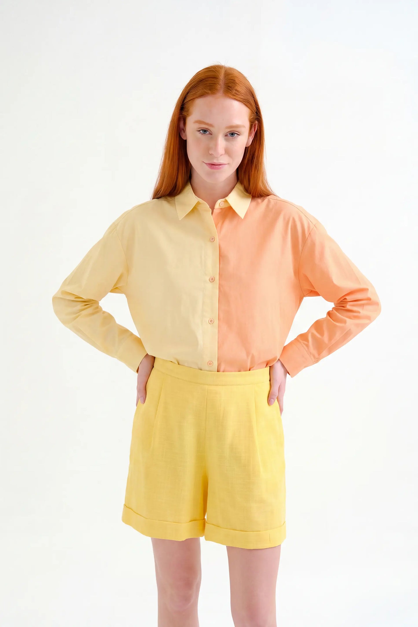 Camisa 100% algodón bicolor amarillo y naranja
