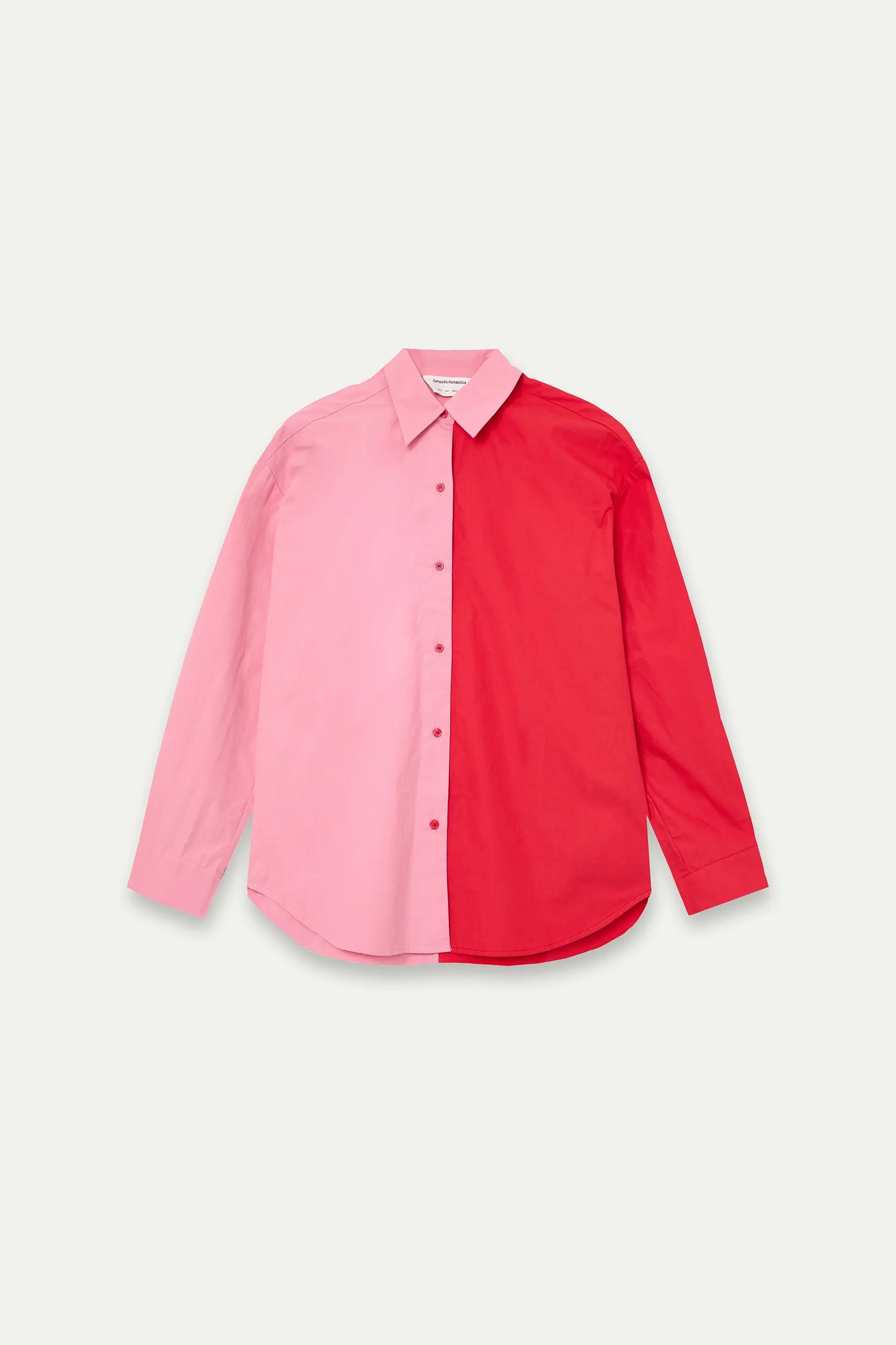 100% cotton two-tone shirt, pink and red