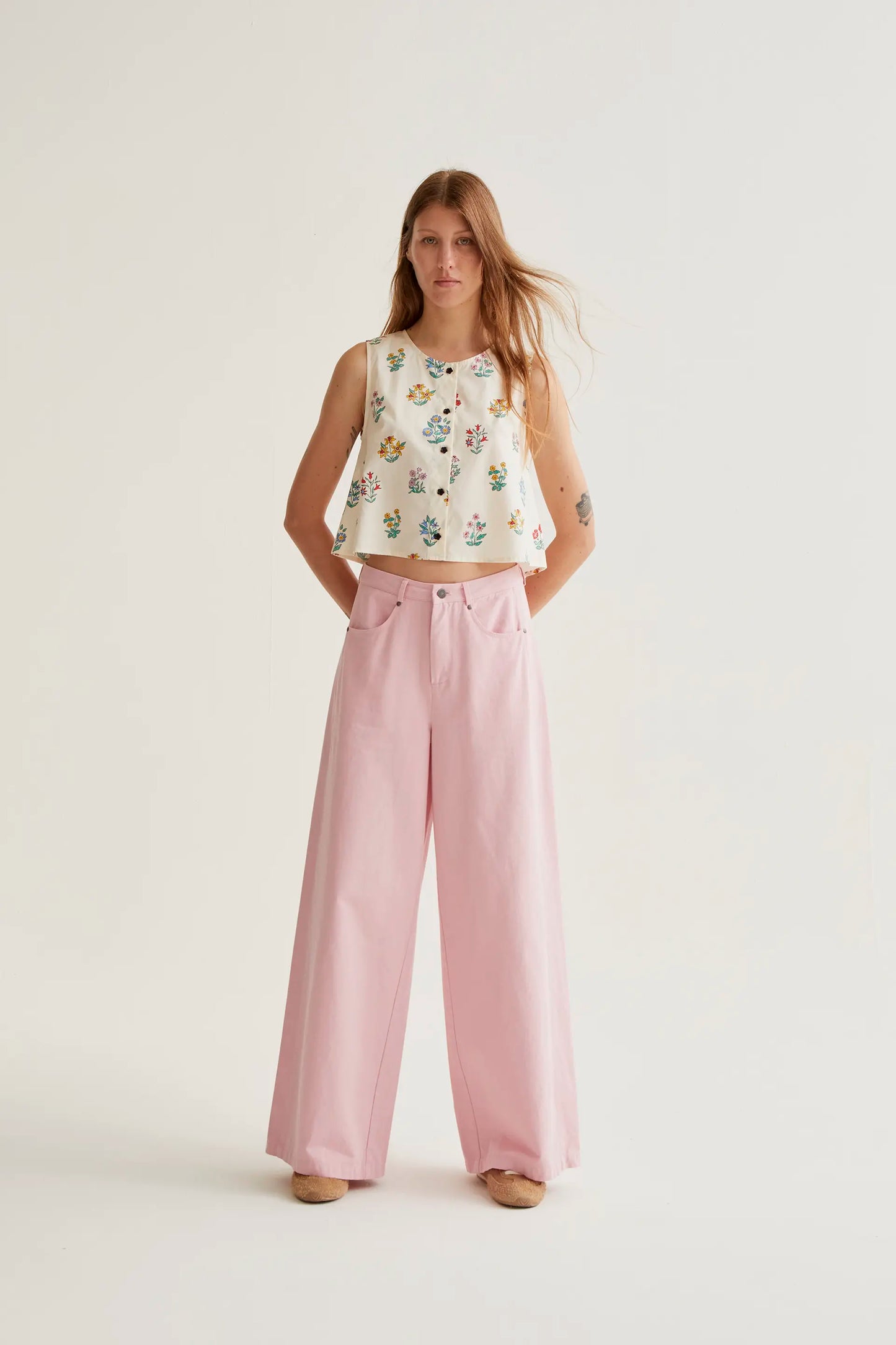 Pantalón wide leg rosa
