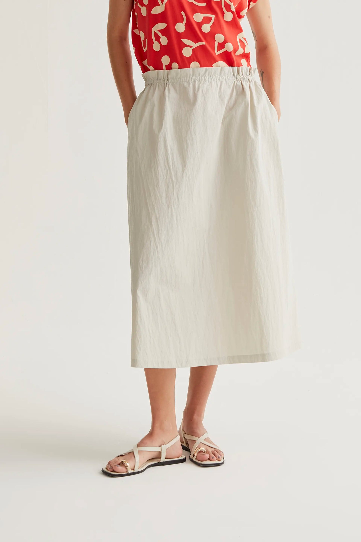 Falda midi blanco roto