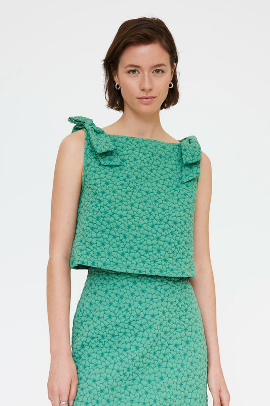 Top con textura floral verde