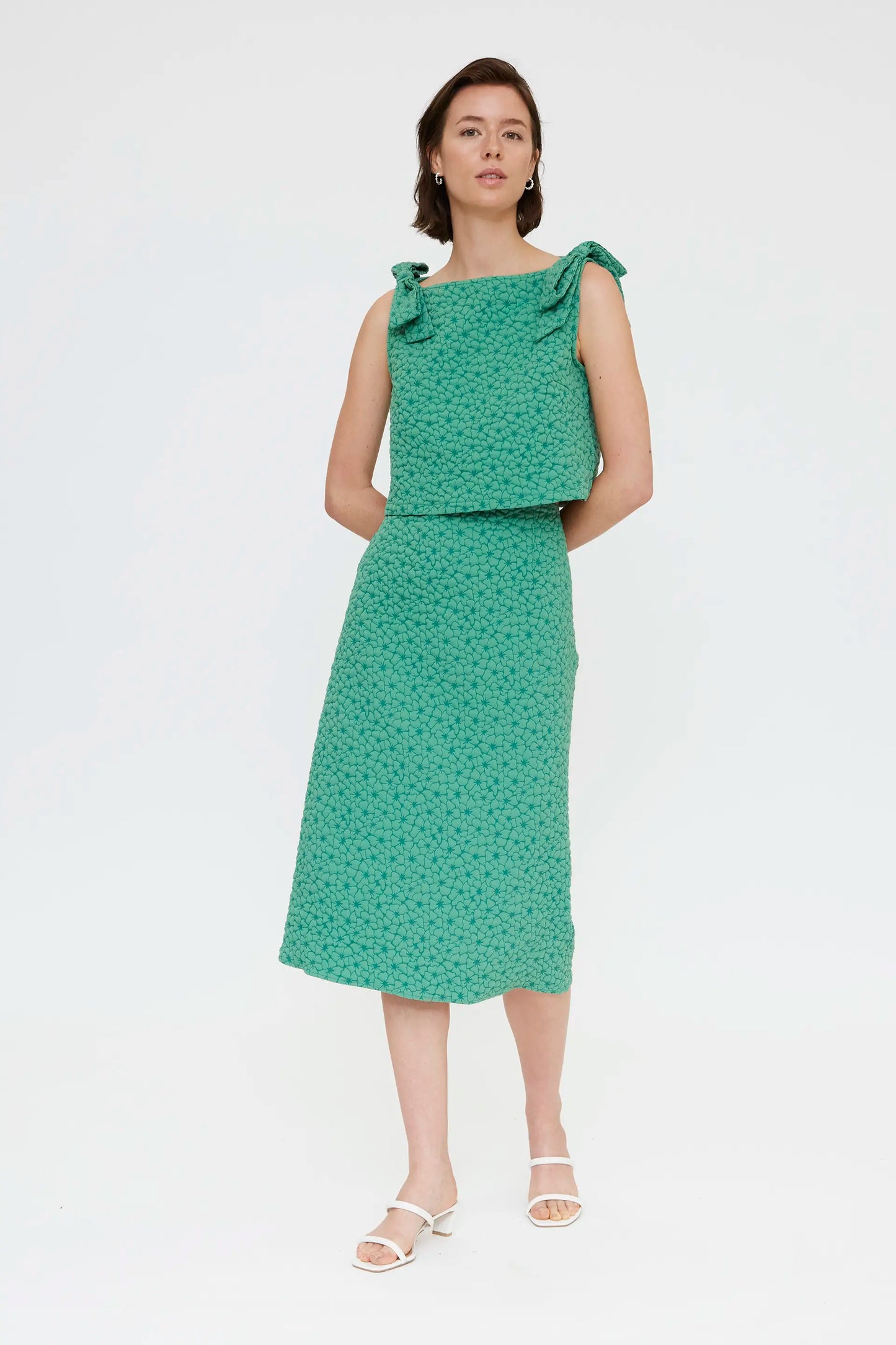 Top con trama floreale verde