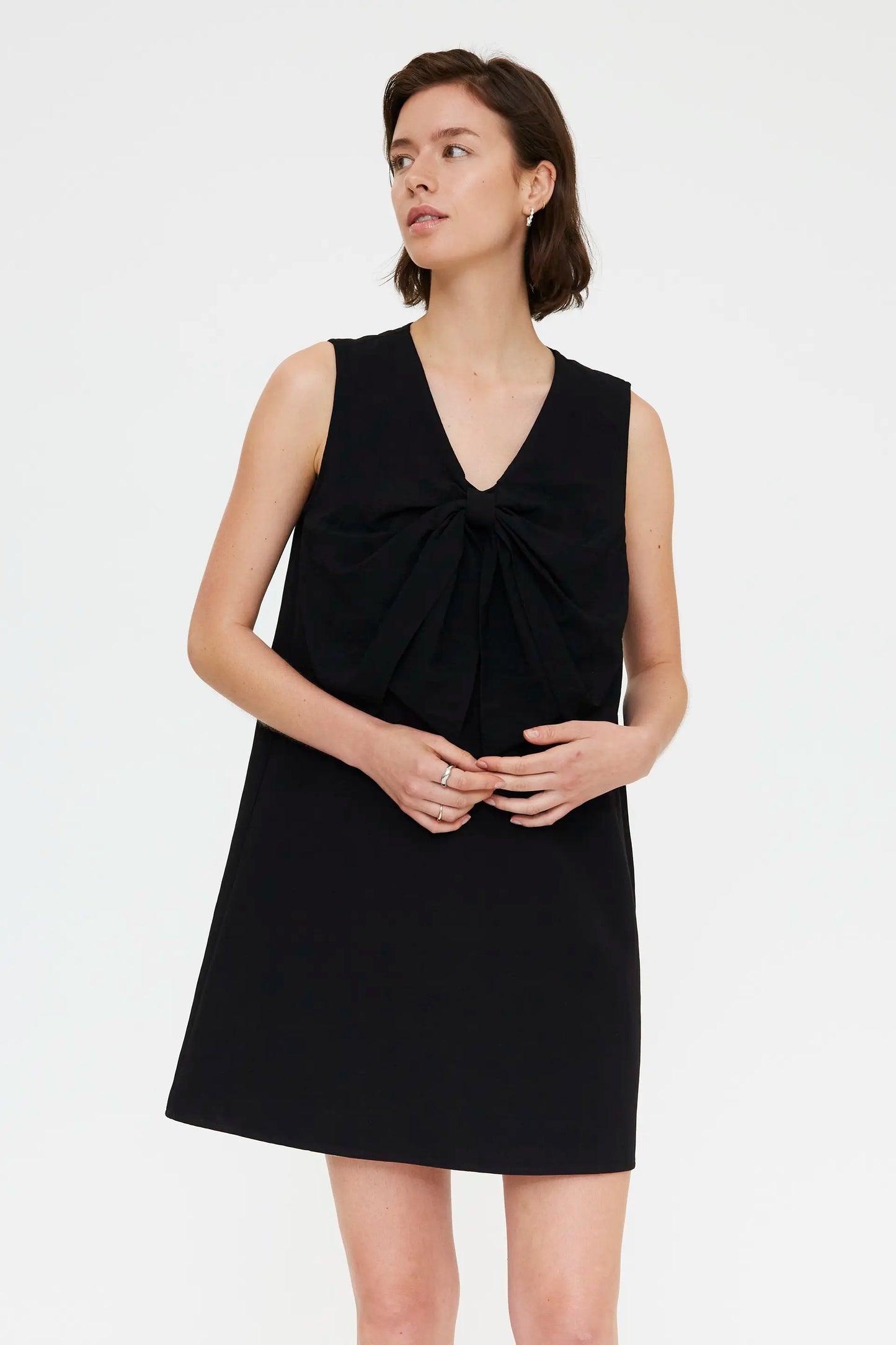 Short black dress with tie detail