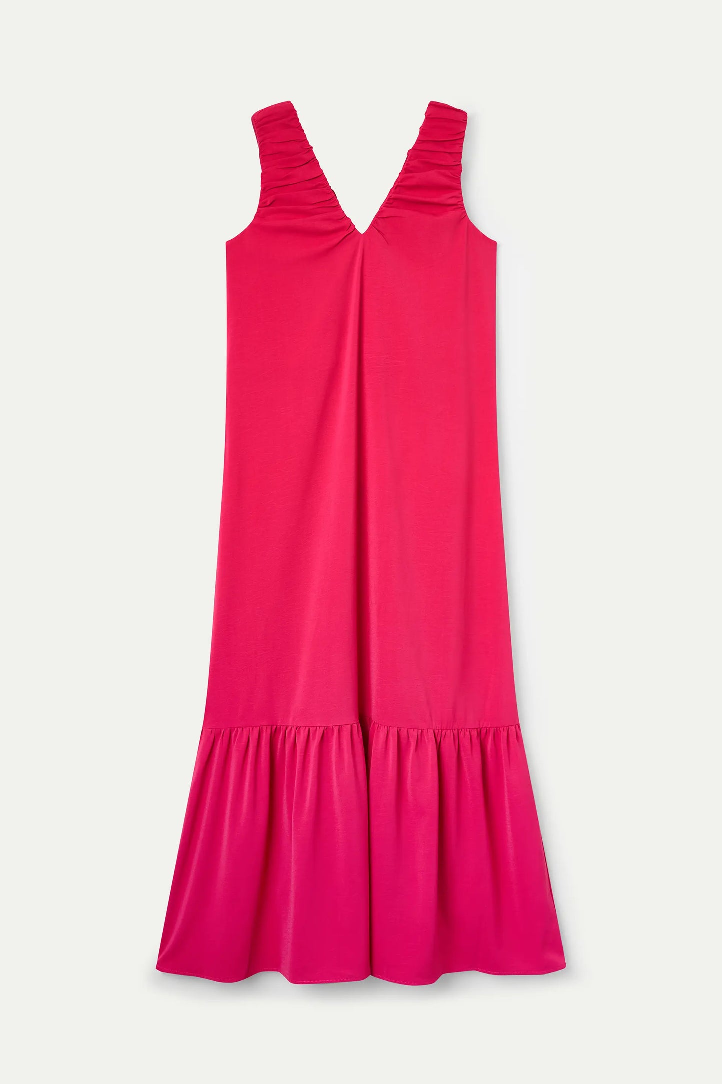 Abito lungo fucsia con scollo a V