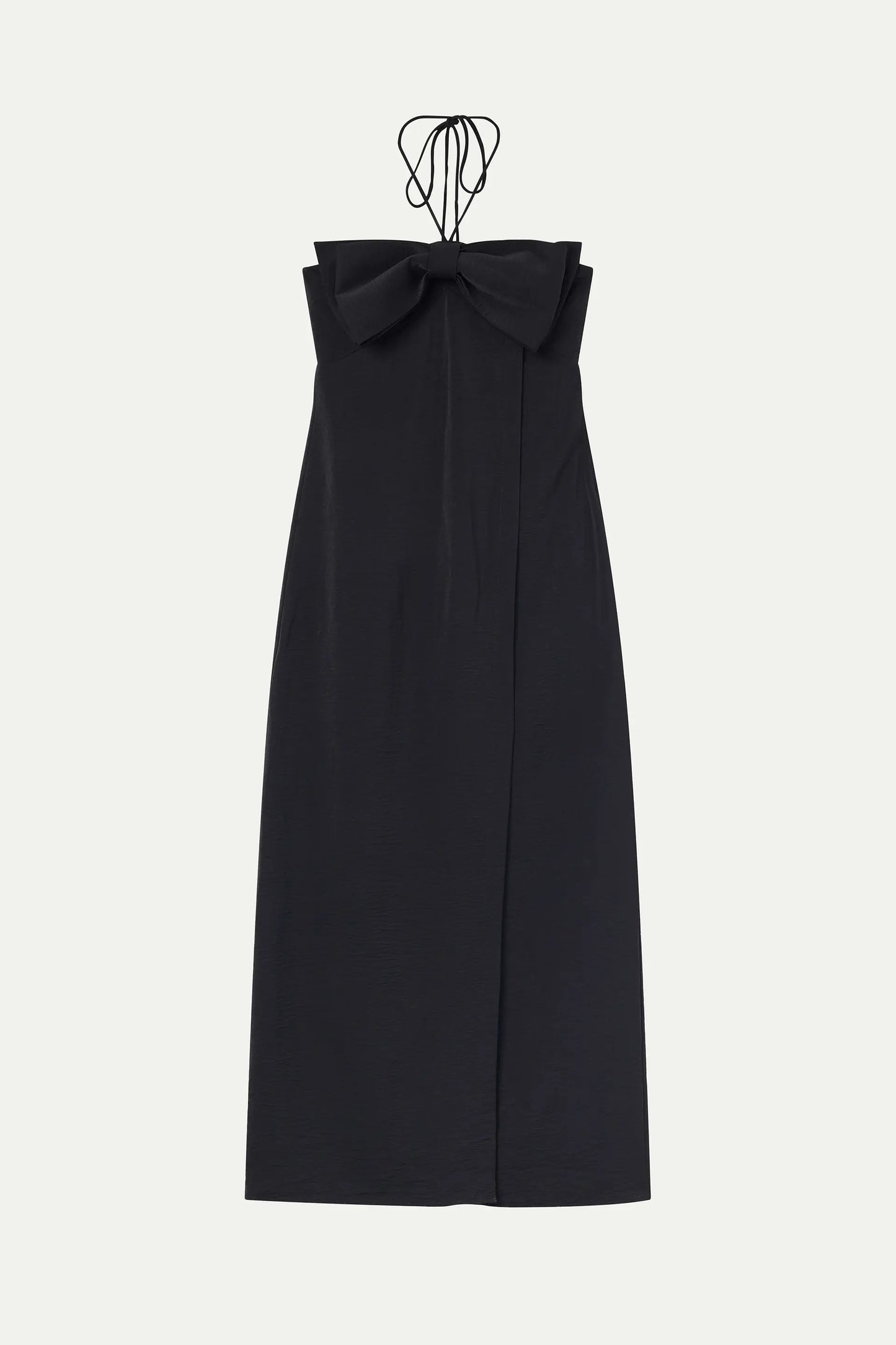 Abito lungo nero con dettaglio cravatta