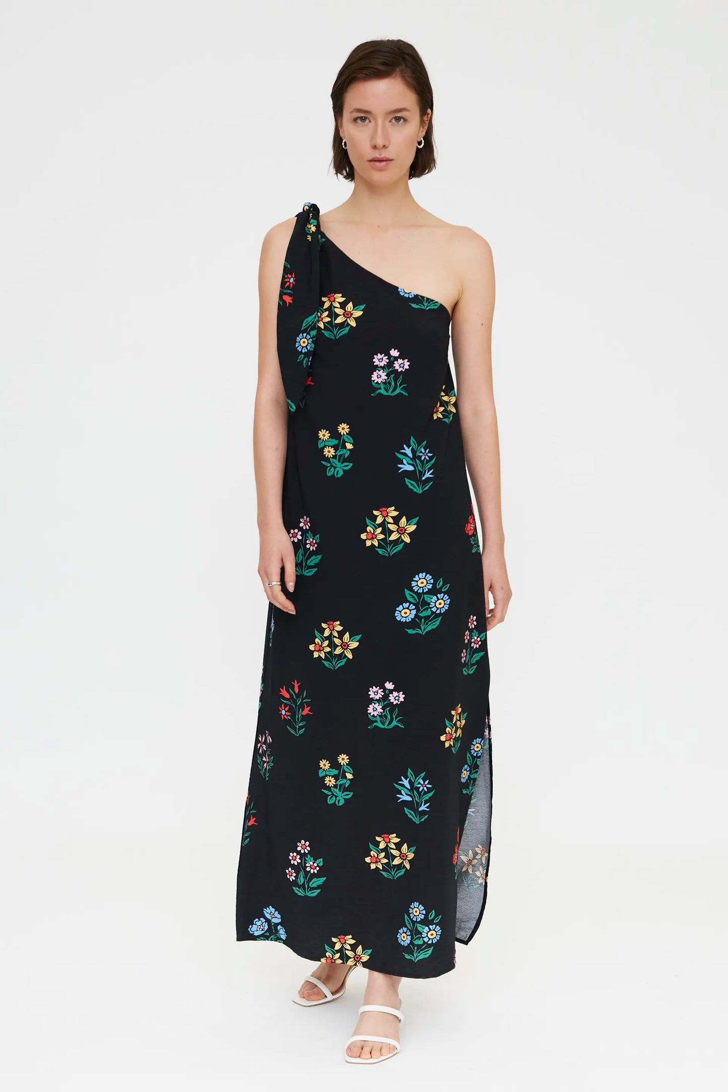 Abito lungo asimmetrico con stampa Multicolor Gardener