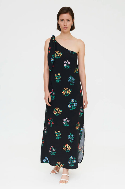 Abito lungo asimmetrico con stampa Multicolor Gardener
