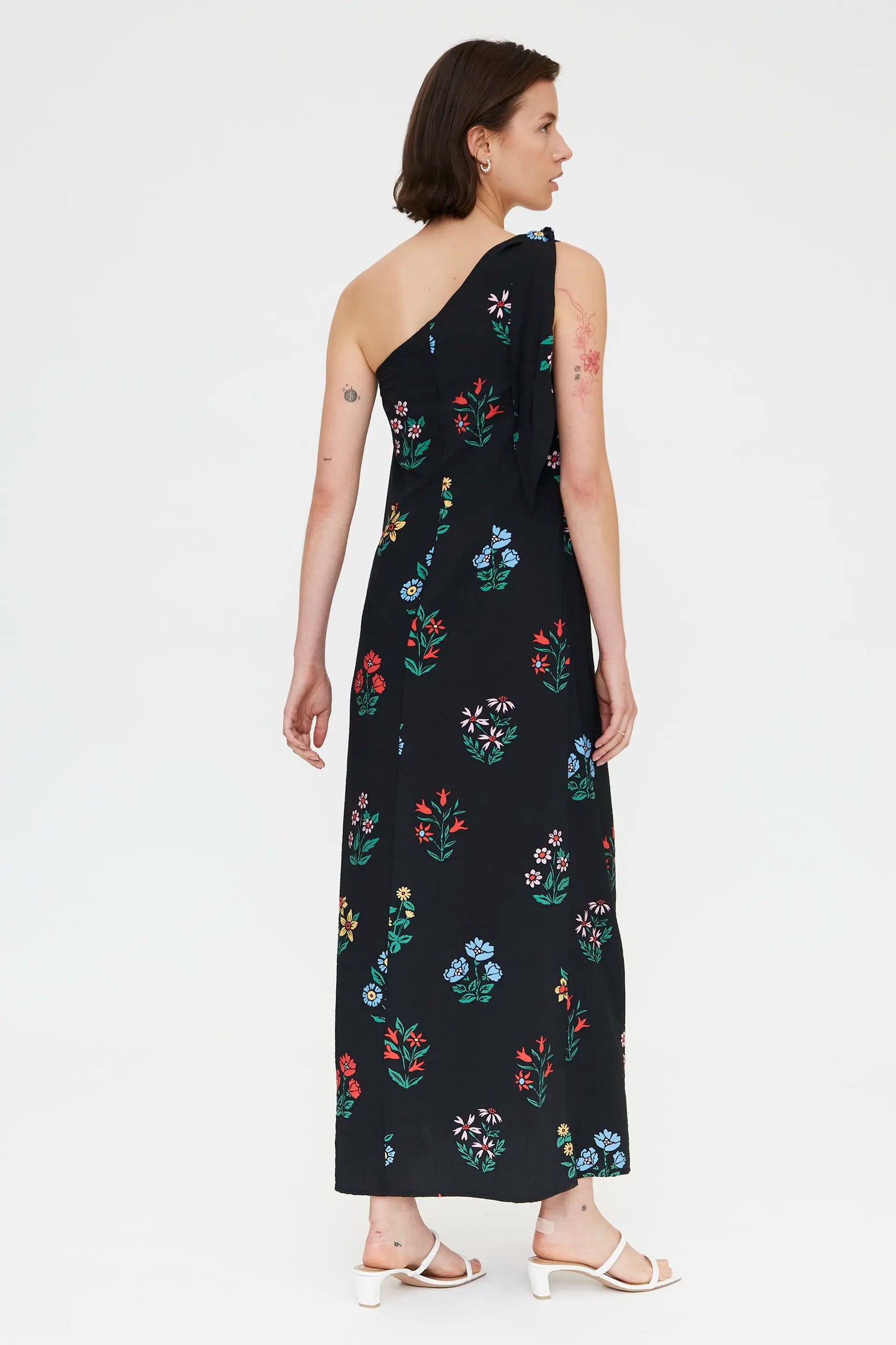 Abito lungo asimmetrico con stampa Multicolor Gardener