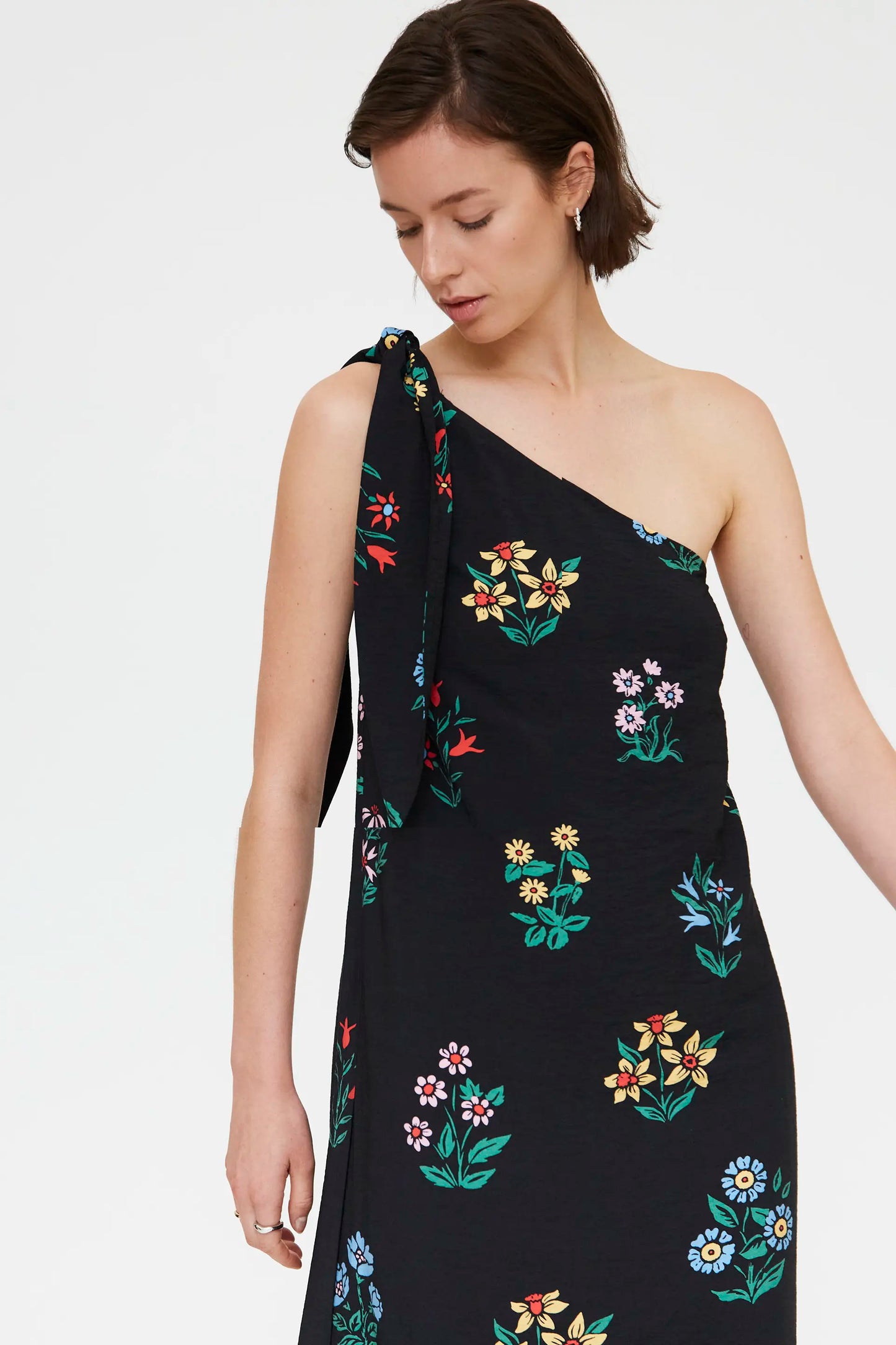 Abito lungo asimmetrico con stampa Multicolor Gardener