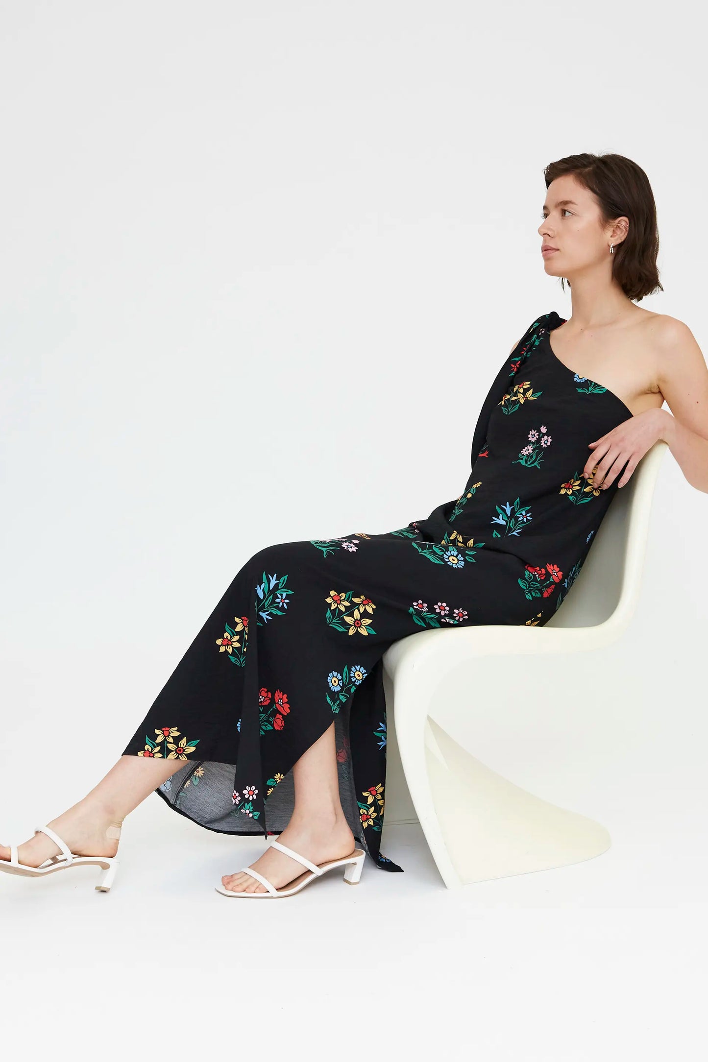 Abito lungo asimmetrico con stampa Multicolor Gardener