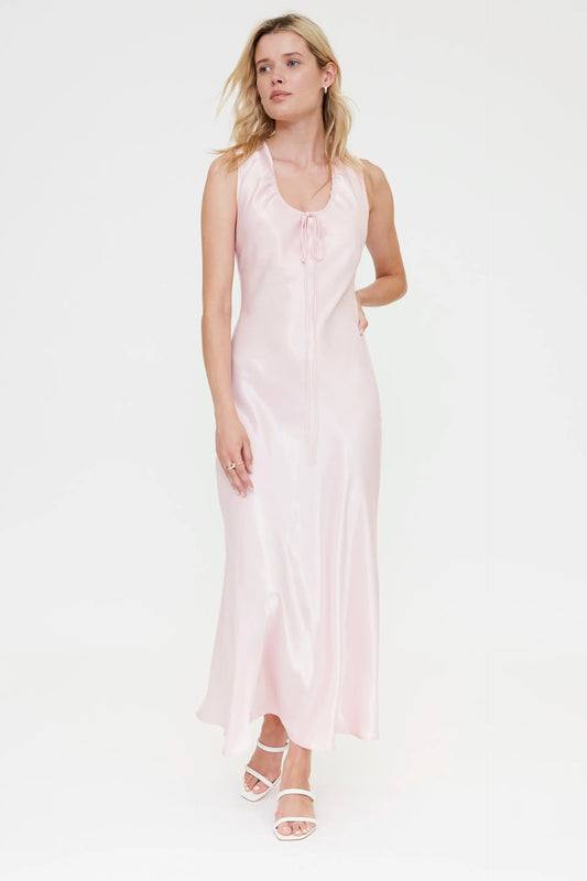 Vestido largo rosa satinado